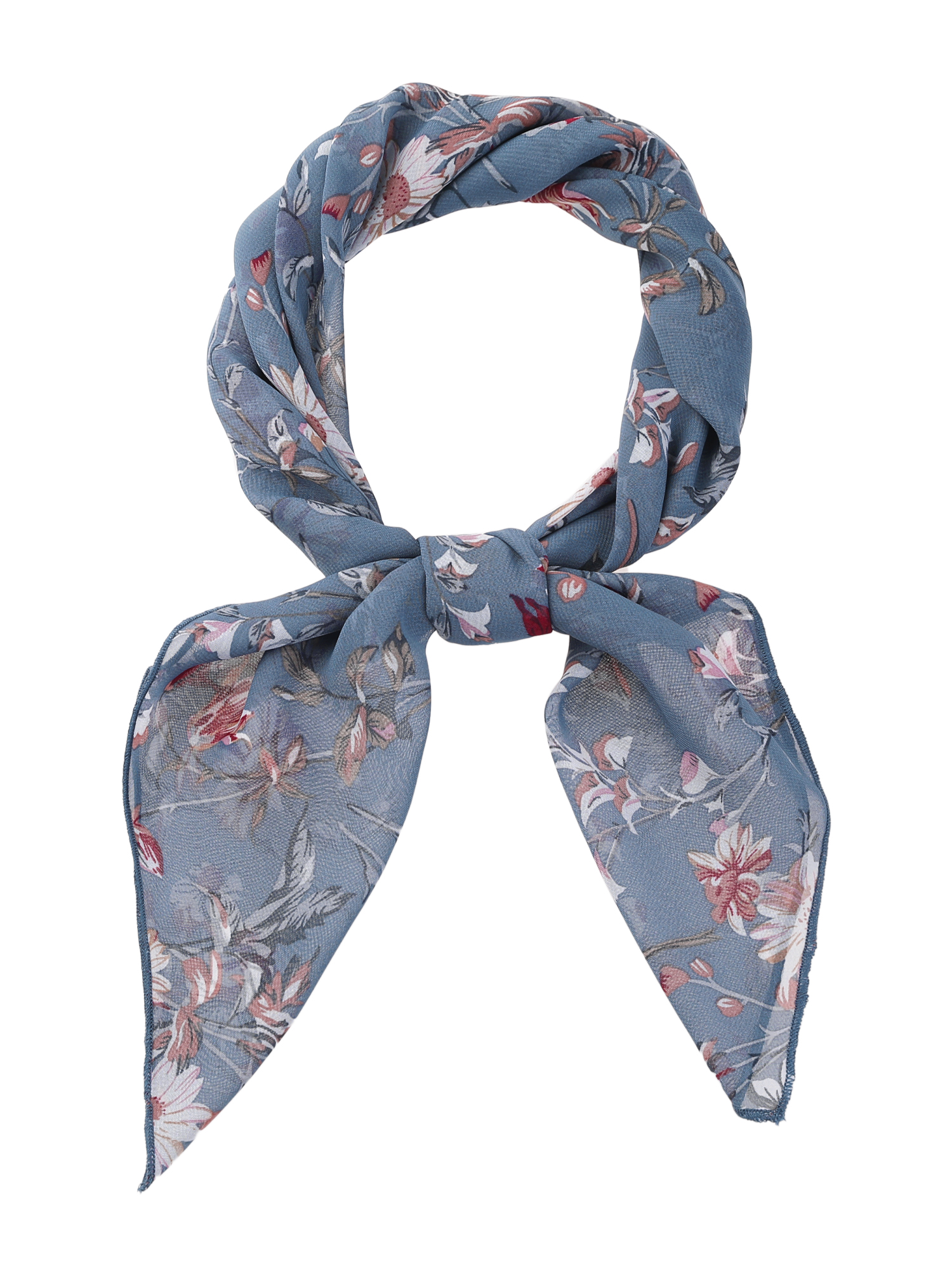 Chiffon Floral Print Square Kerchief Neck Scarf Neckerchief Dusty Blue/70x70cm/27.6x27.6 inches(LxW)