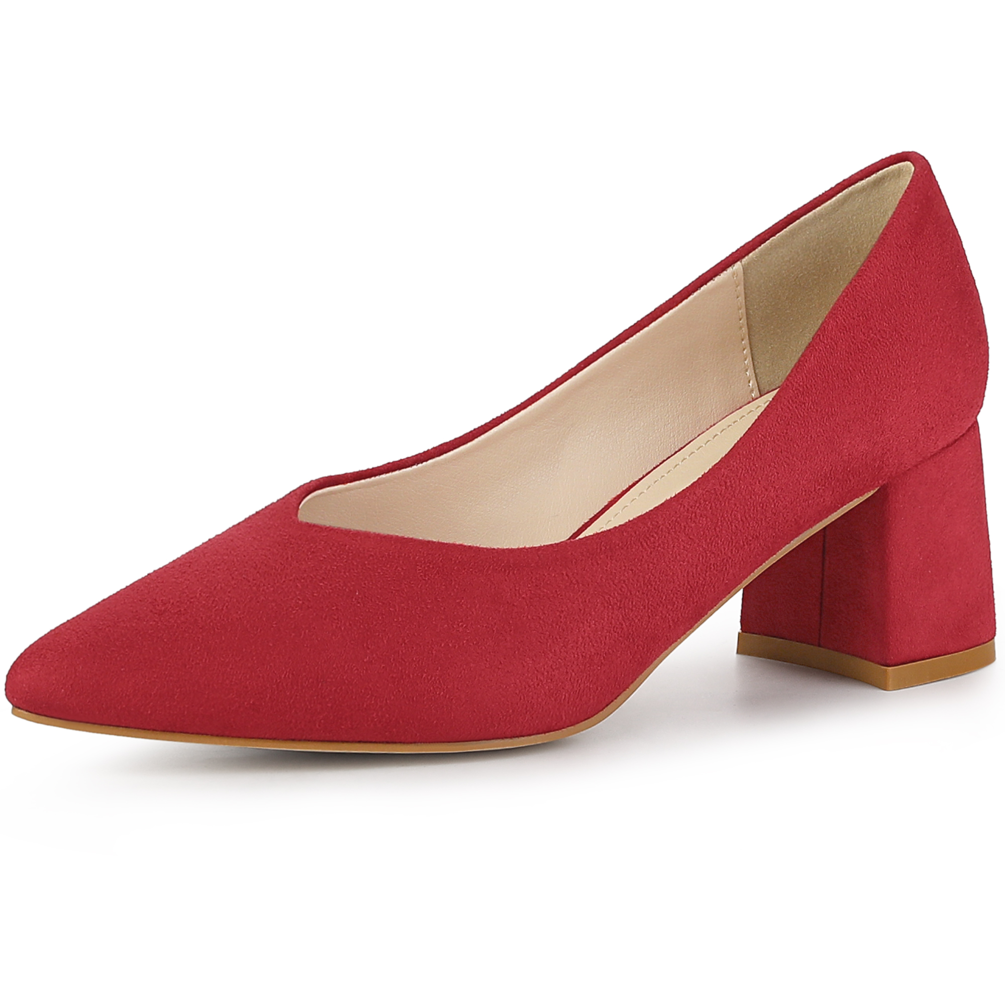 Women's Pointy Toe Slip-on Low Chunky Heels Pumps Red/7
