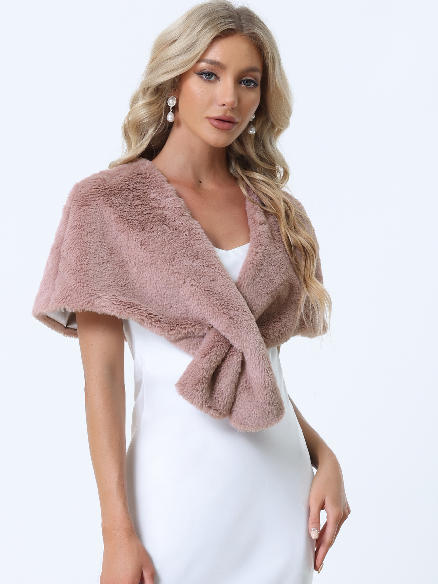 Faux Fur Shawl Winter 1920s Stole Bridal Wedding Wraps Pink/XL