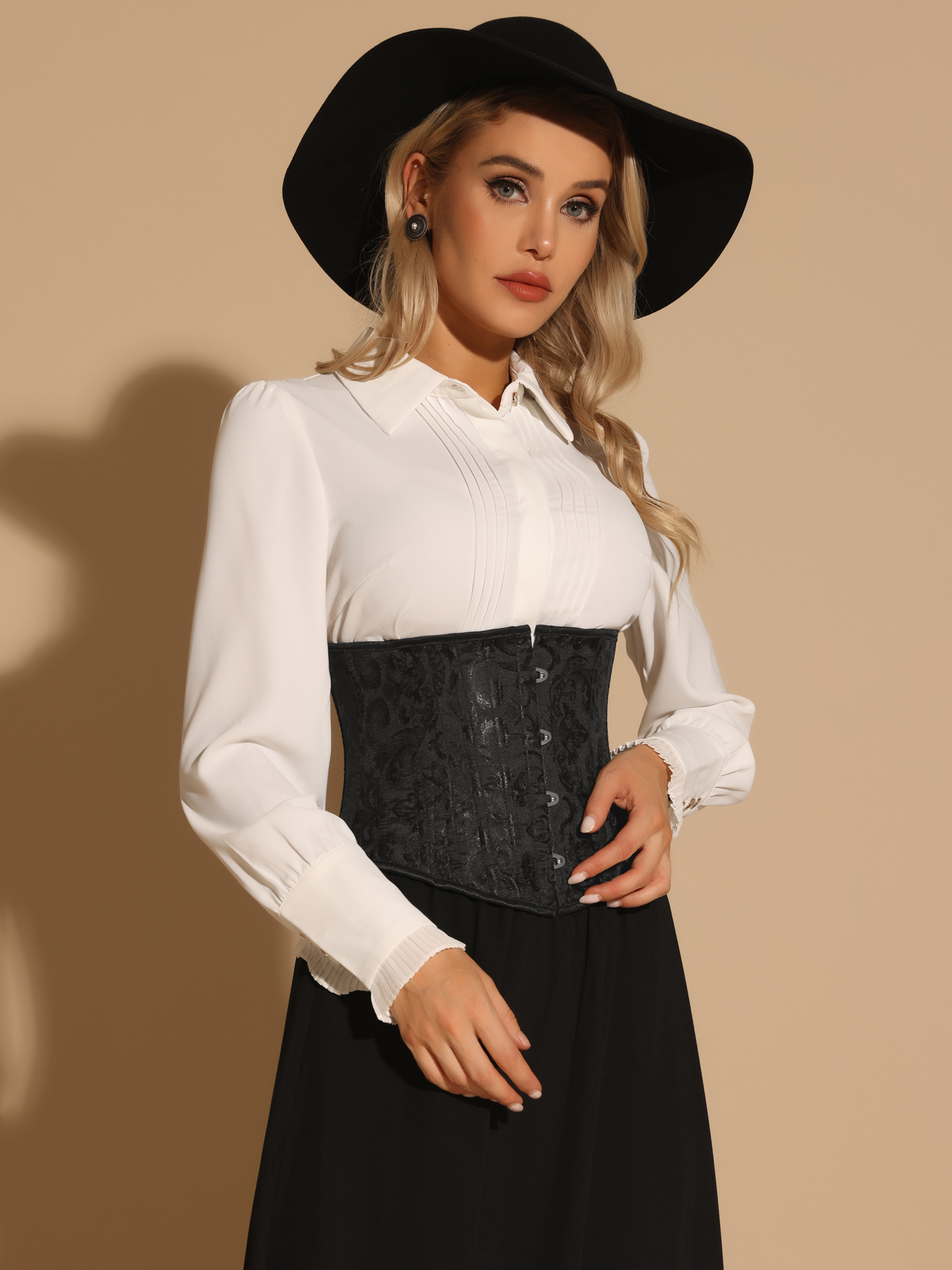 Waist Corsets Lace Up Back Steel Boned Shaperwear Underbust Corset Black/S