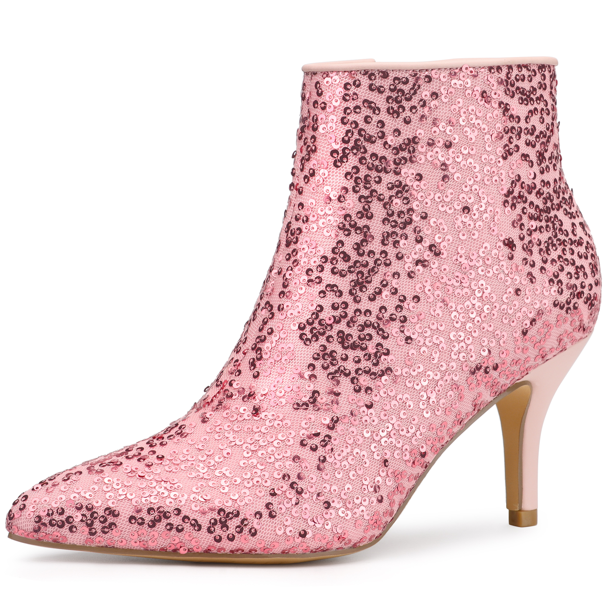 Glitter Sparkle Lace Stiletto Heel Party Sequin Ankle Boots Pink/6