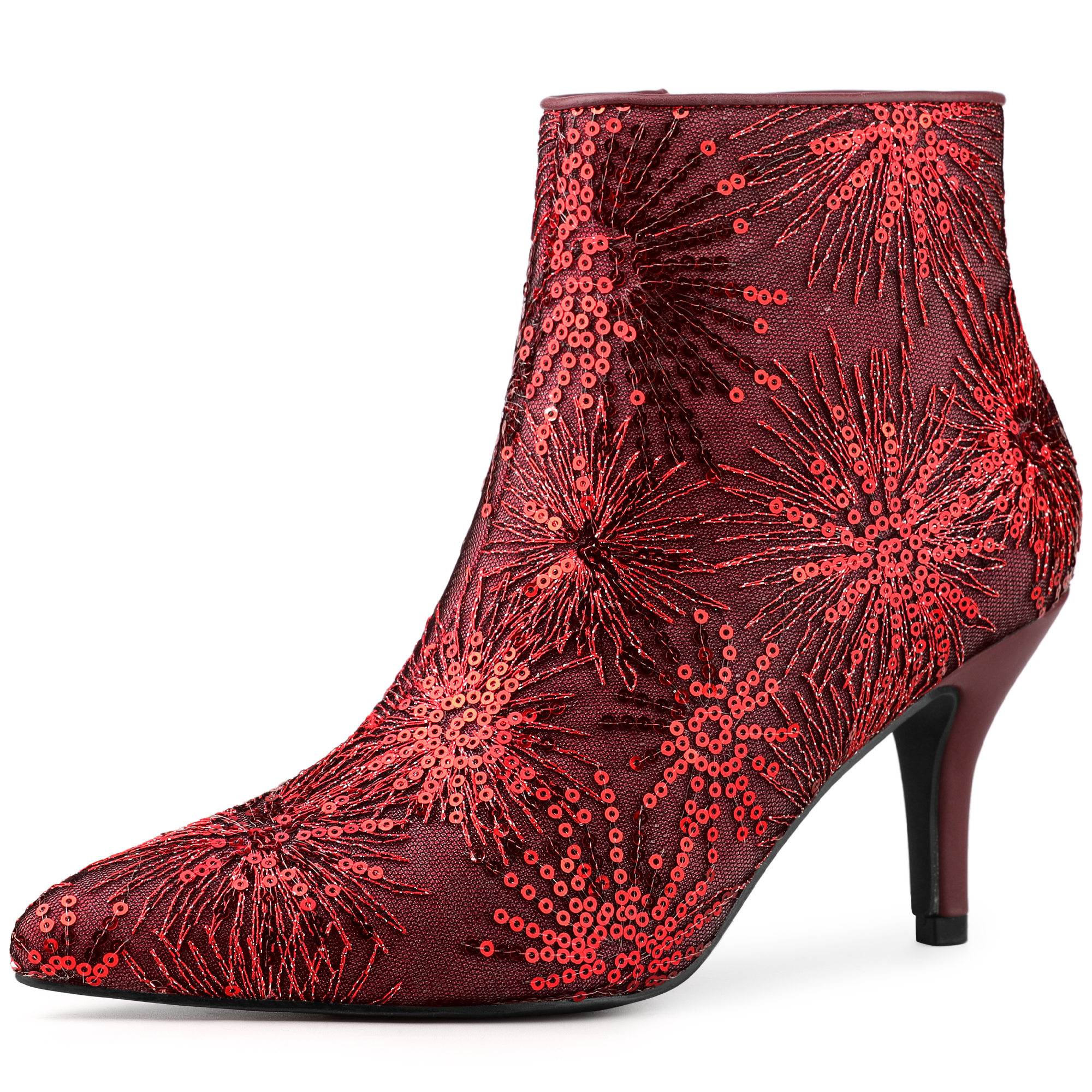 Glitter Sparkle Lace Stiletto Heel Party Sequin Ankle Boots Red/10