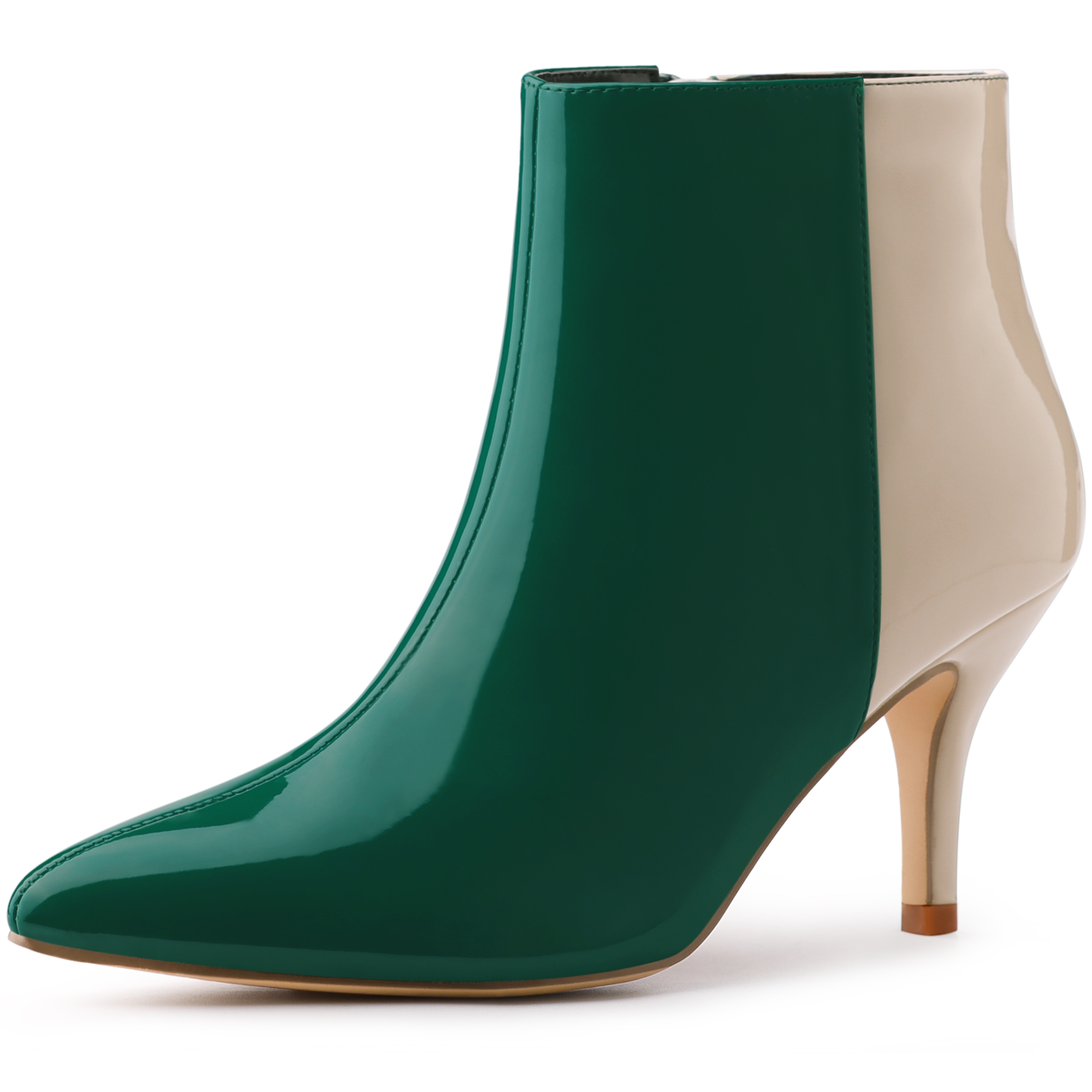 Contrast Color Leopard Print Stiletto Heel Ankle Boots Green Beige/7
