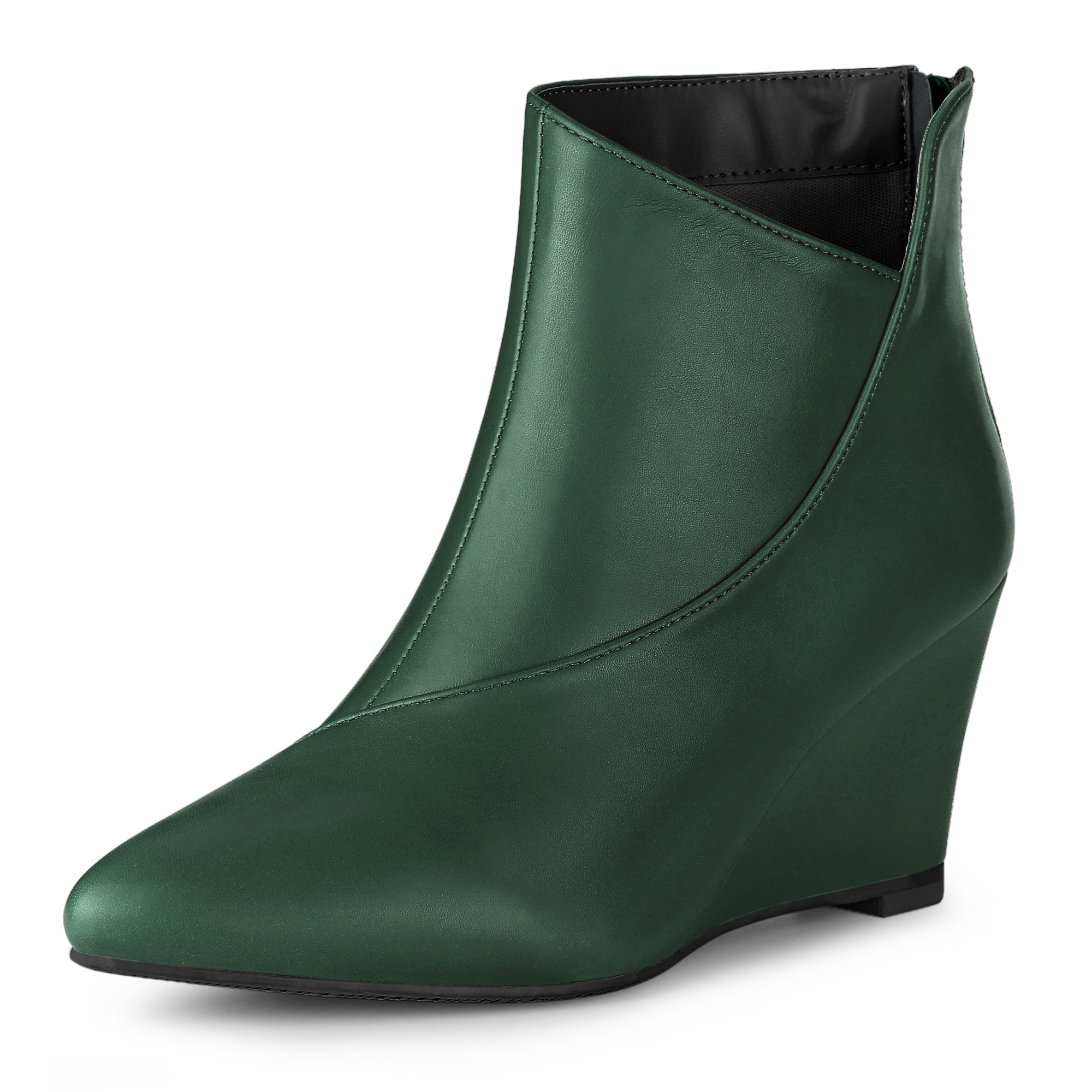 Pointed Toe Zipper Wedge Heel Ankle Booties Dark Green/7