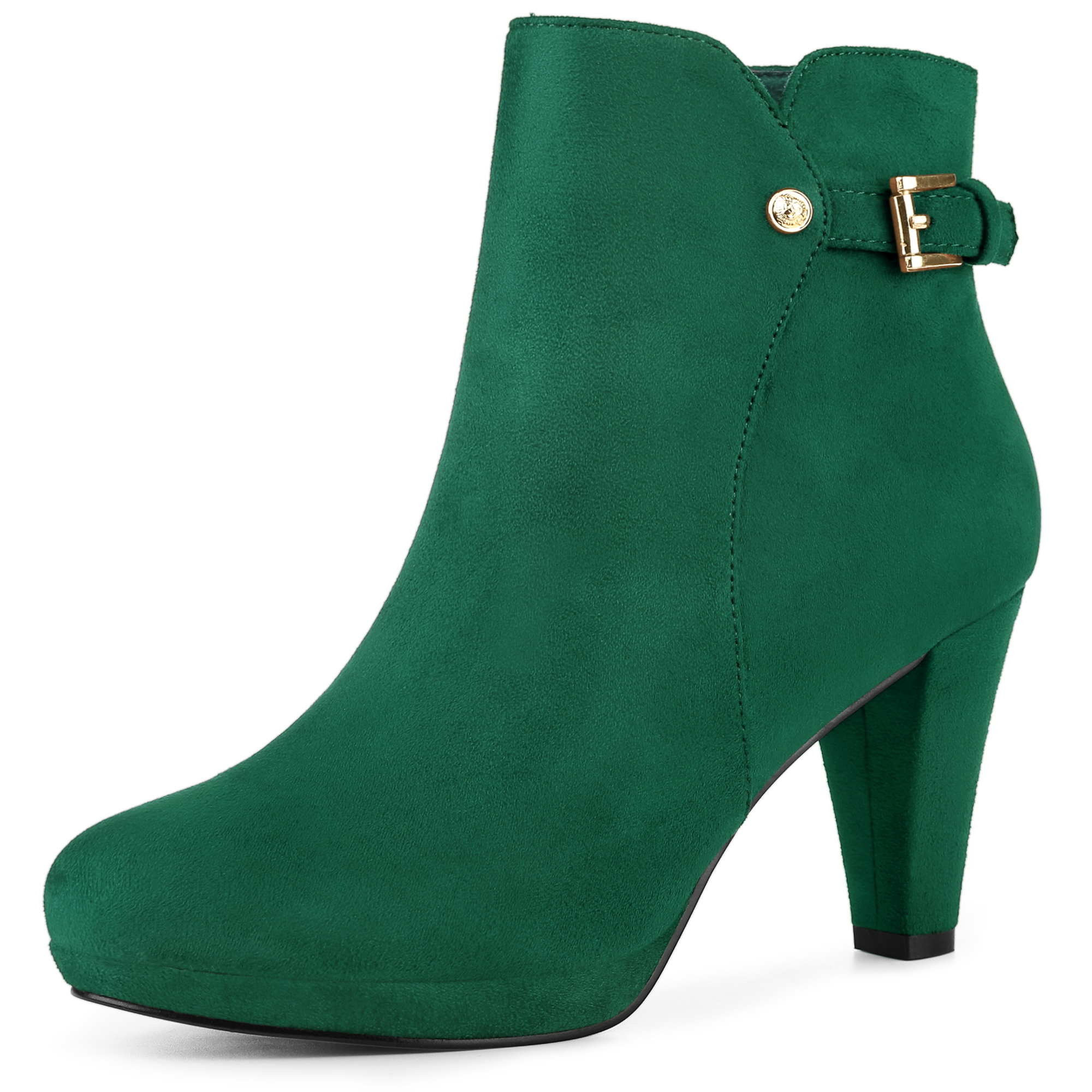 Women's Low Platform Side Zip Buckle Chunky High Heel Ankle Booties Green/9.5