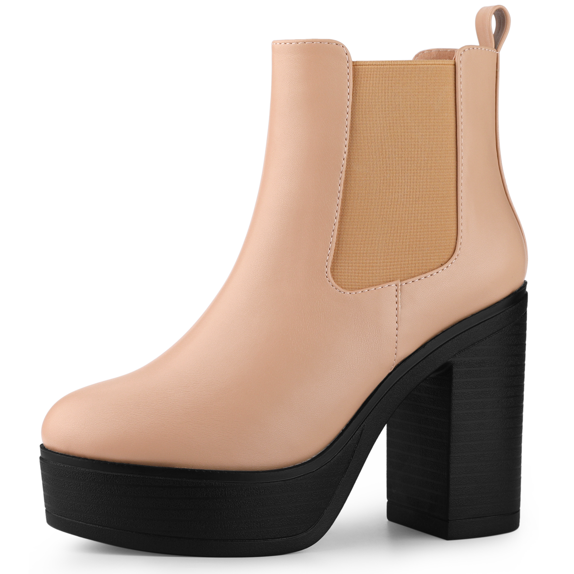 Platform Chunky High Heel Chelsea Ankle Boots Nude/8.5