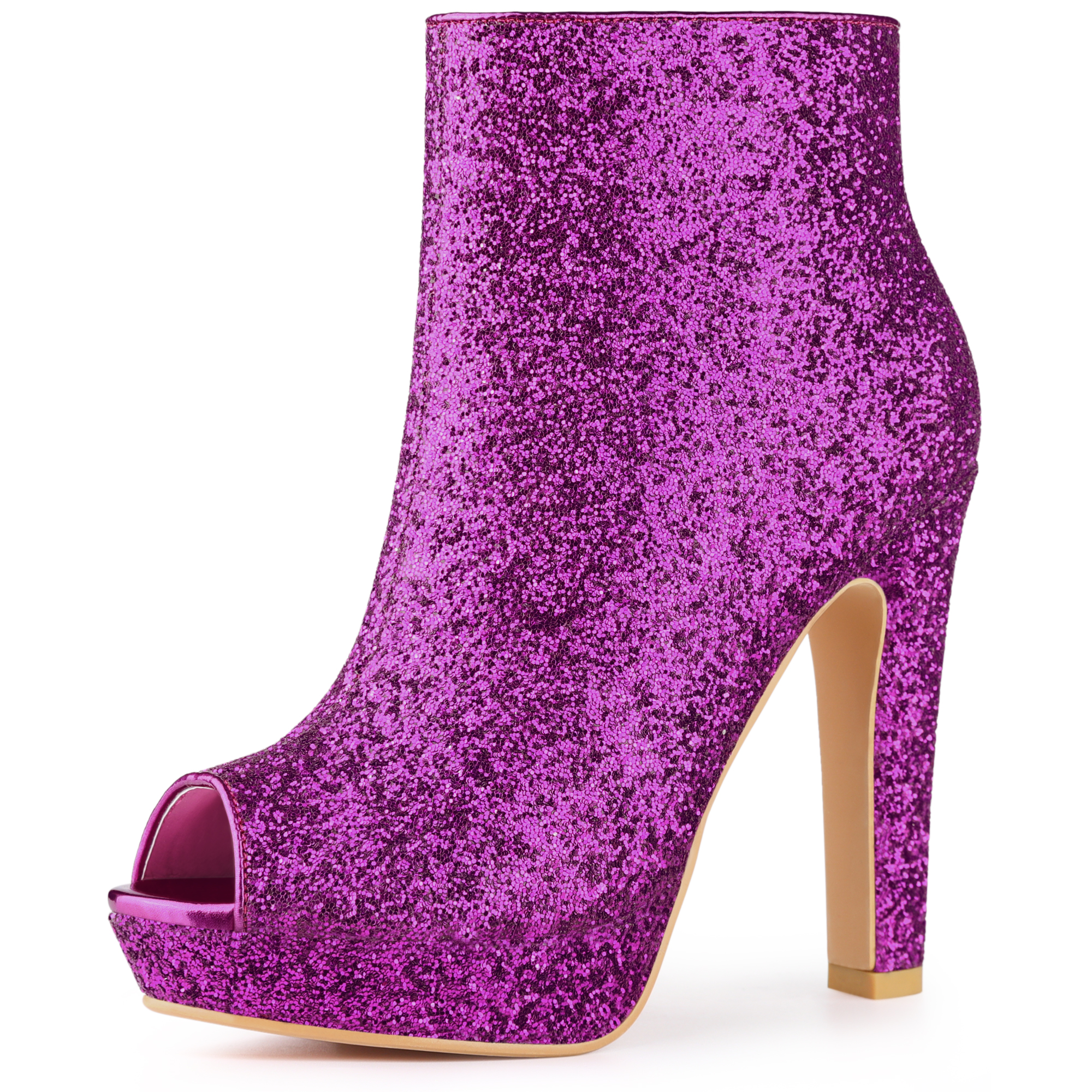 Glitter Platform Chunky Heel Open Toe Heel Ankle Boots Purple/7