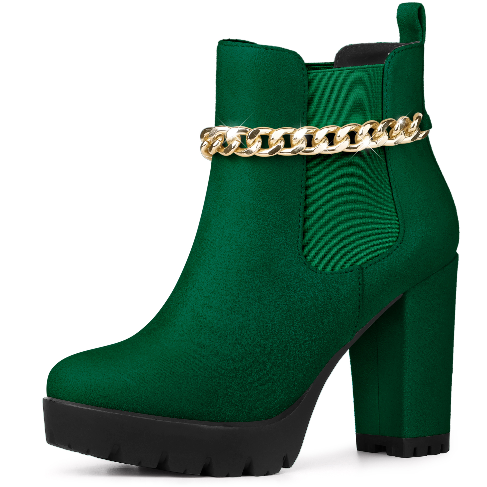 Platform Chain Chunky High Heel Chelsea Boots Green/9