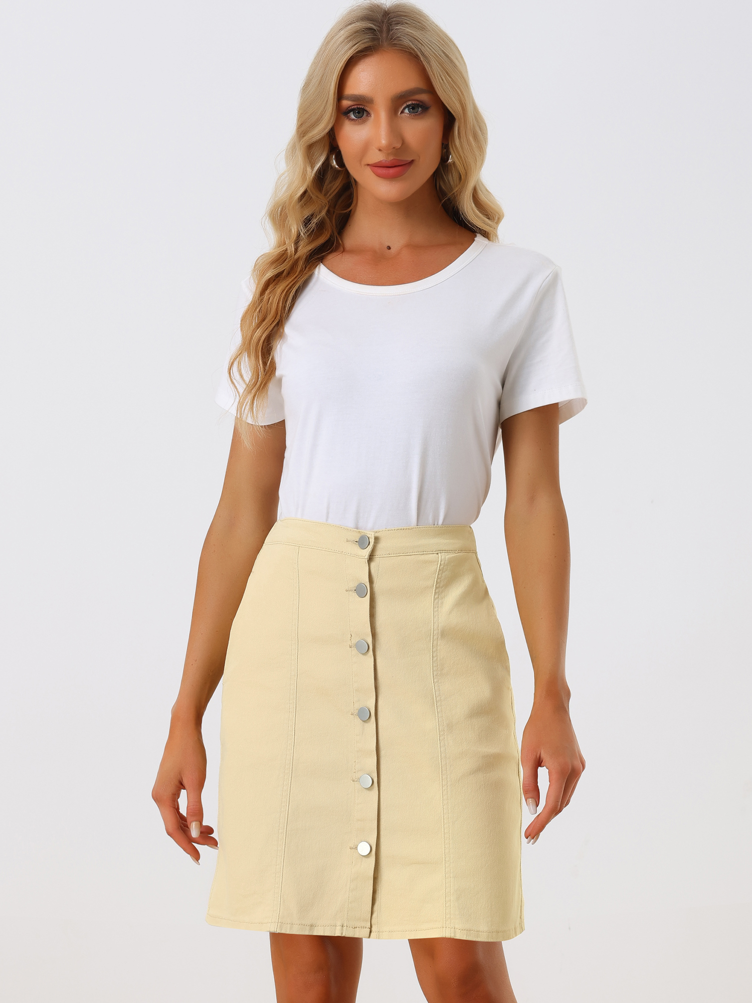 Casual Short Button Down Jeans Skirt Khaki/XL