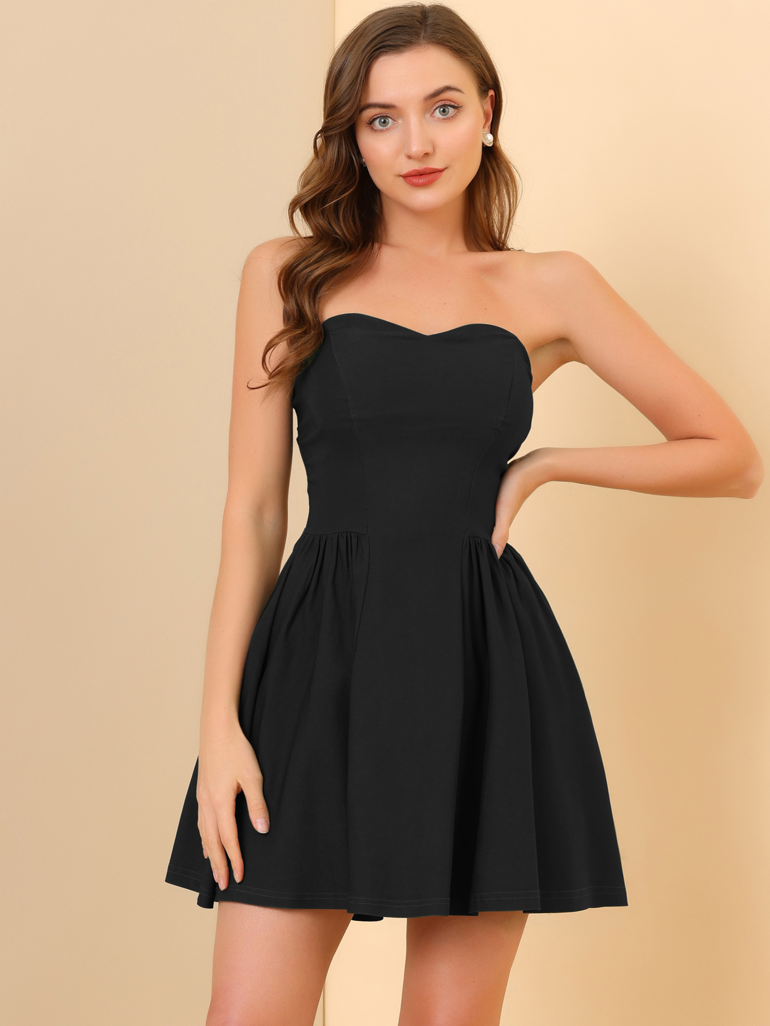Strapless Sweetheart Neck Fit And Flare Mini Tube Top Dress Black/2XL