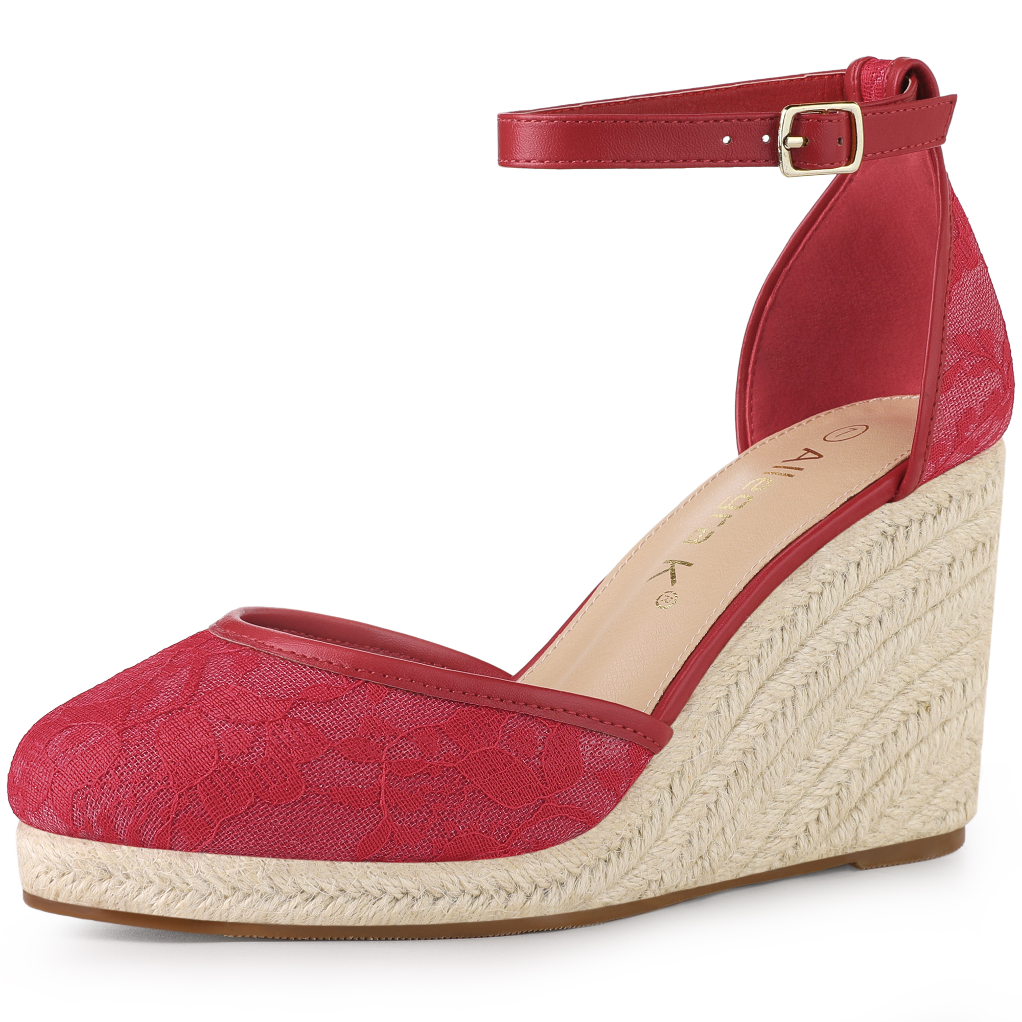 Closed Toe Espadrille Platform Heel Lace Wedge Sandals Red/5.5