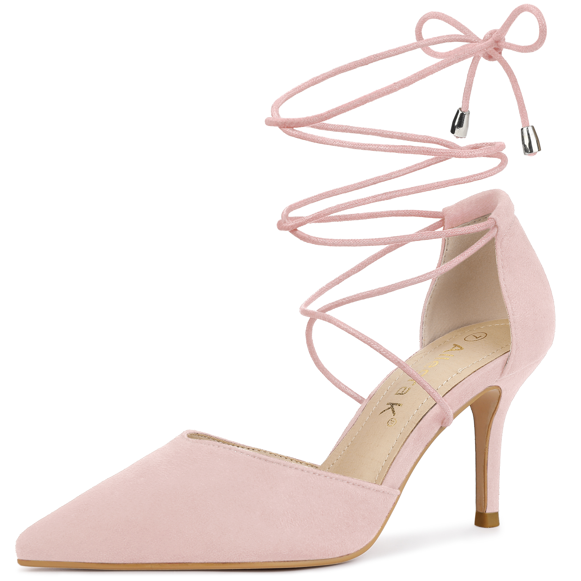 Pointed Toe Dress Pumps Lace Up Stiletto Heel Sandals Pink/6