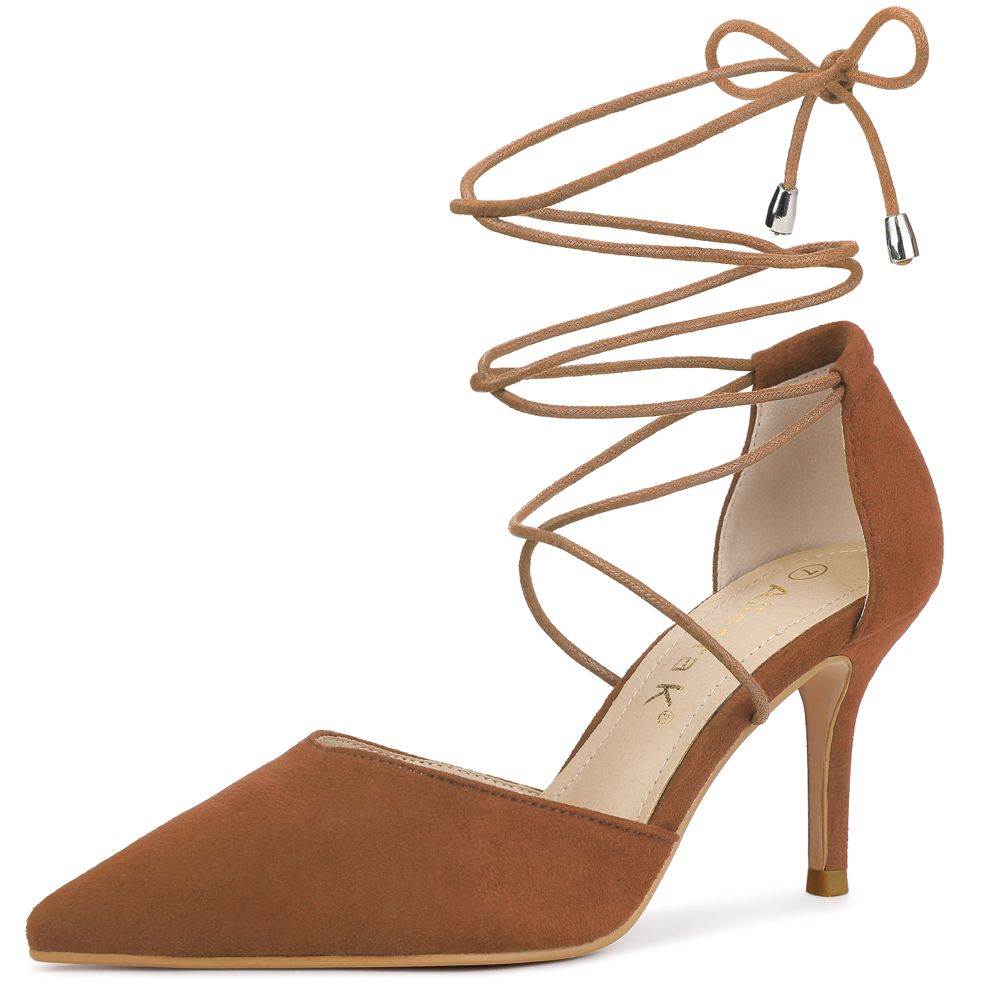 Pointed Toe Dress Pumps Lace Up Stiletto Heel Sandals Brown/10