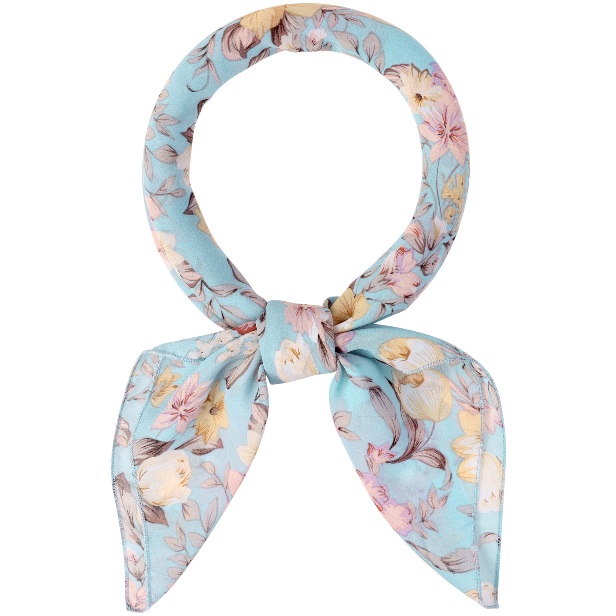 Chiffon Floral Print Square Kerchief Neck Scarf Neckerchief Light Sky Blue/70x70cm/27.6x27.6 inches(LxW)
