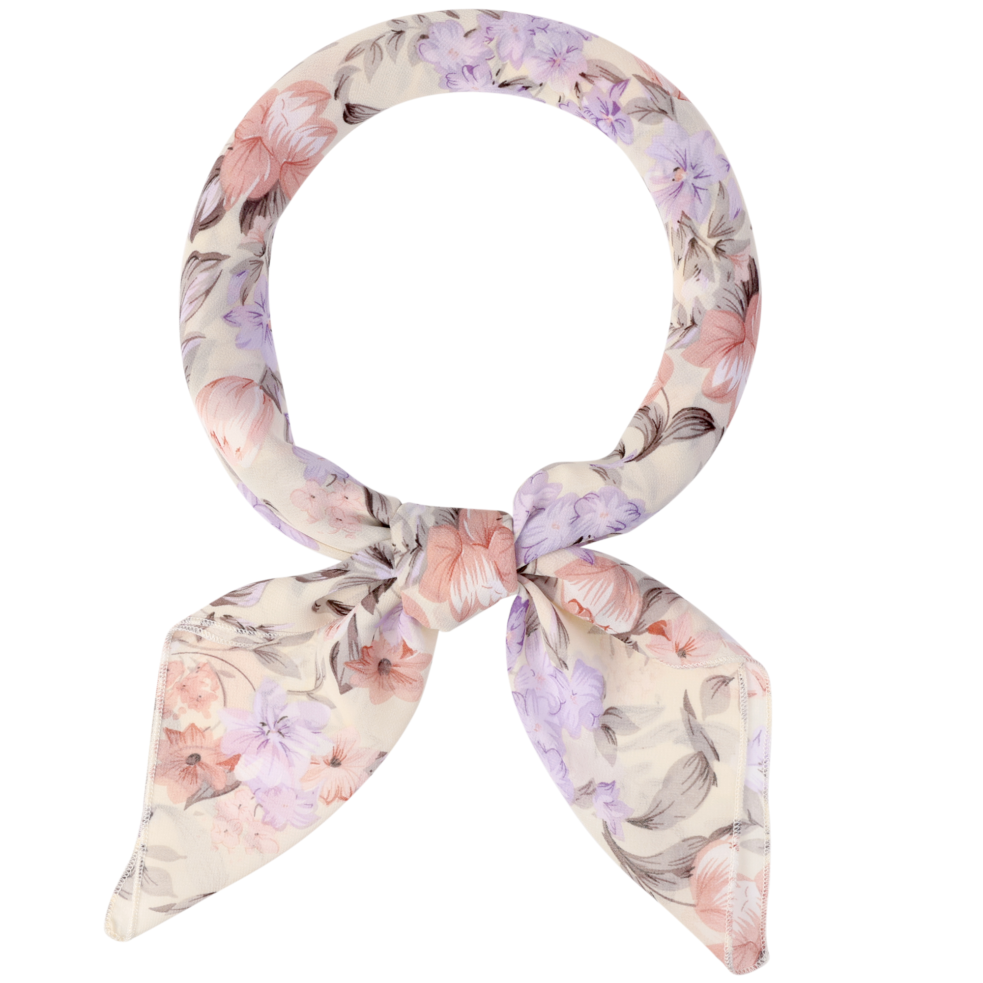 Chiffon Floral Print Square Kerchief Neck Scarf Neckerchief Light Yellow-1/70x70cm/27.6x27.6 inches(LxW)
