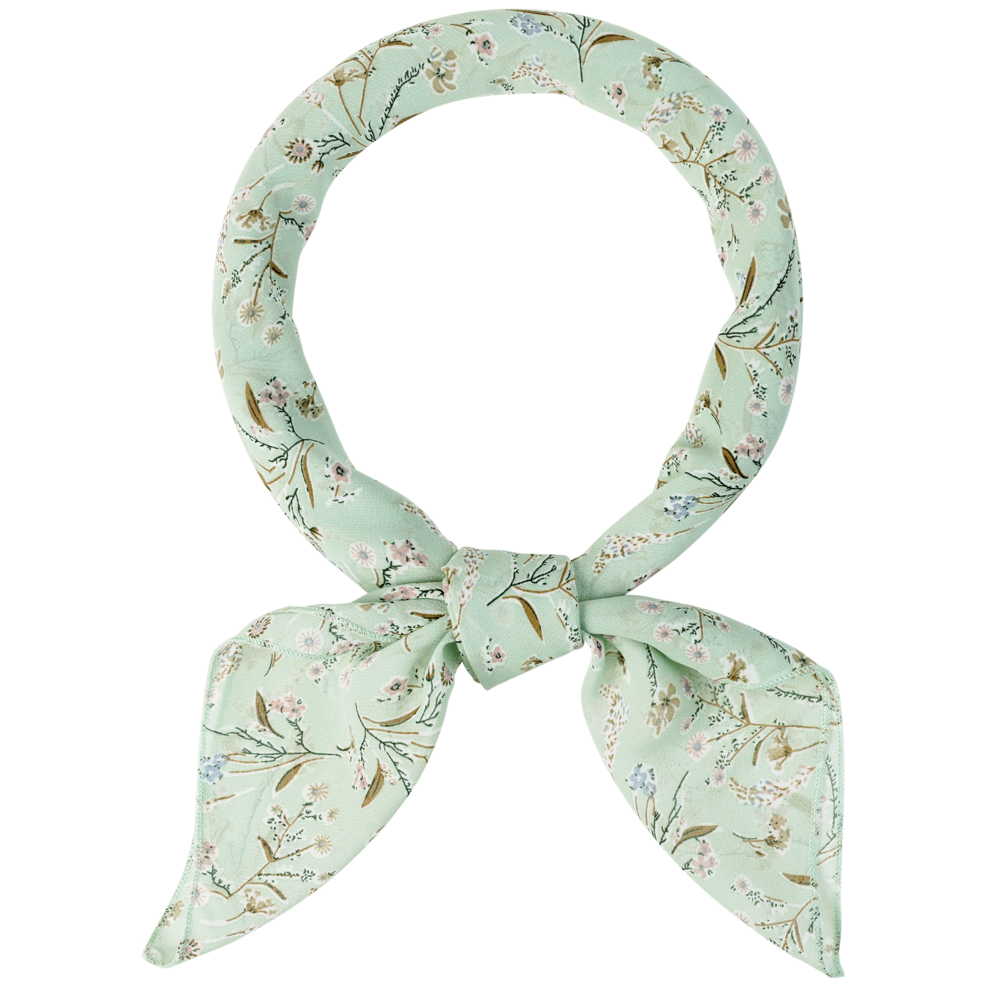 Chiffon Floral Print Square Kerchief Neck Scarf Neckerchief Light Green-1/70x70cm/27.6x27.6 inches(LxW)