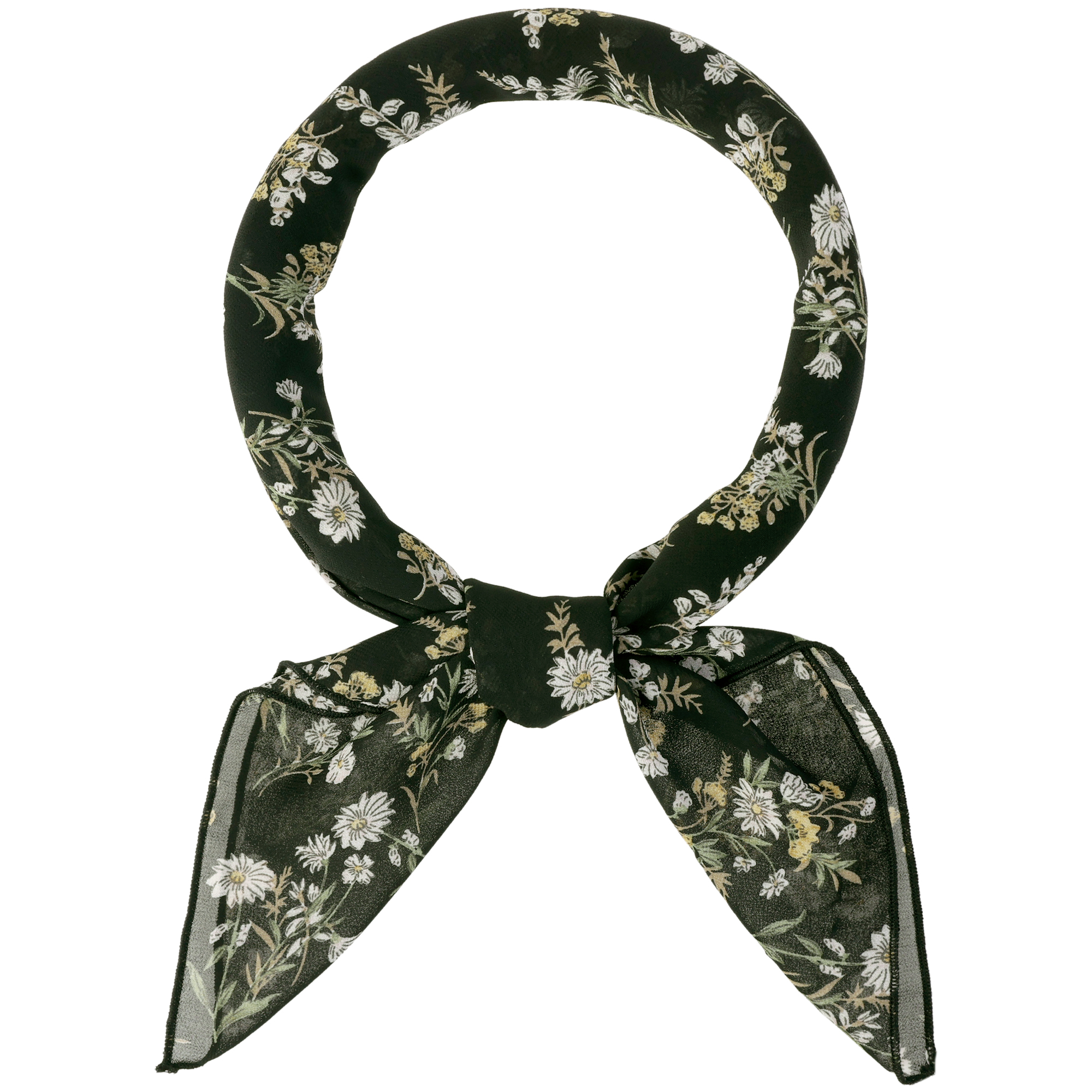 Chiffon Floral Print Square Kerchief Neck Scarf Neckerchief Black/70x70cm/27.6x27.6 inches(LxW)