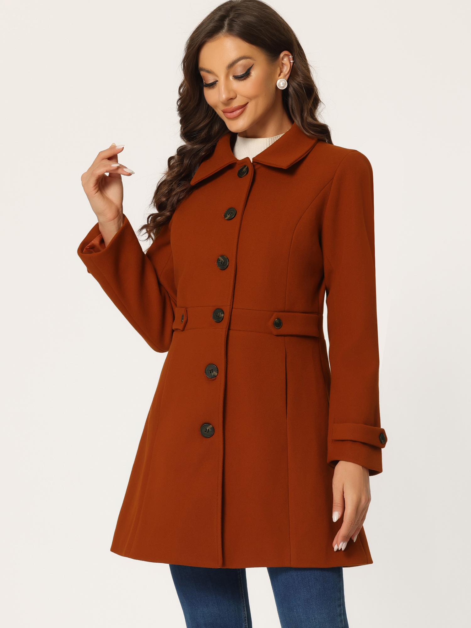 Winter Classic Outwear Overcoat with Pockets Single Breasted Coat Brick Red/XS