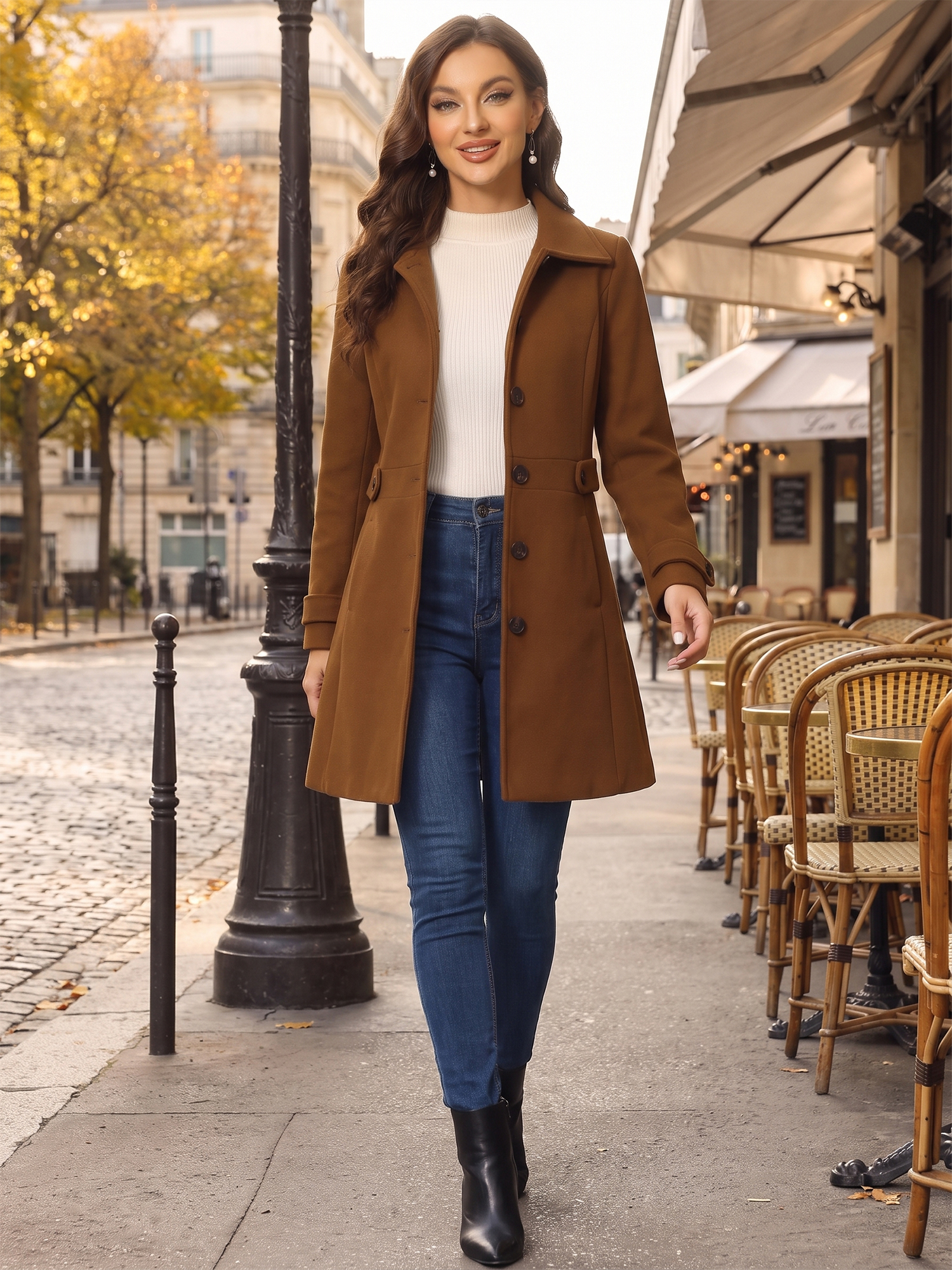 Winter Classic Outwear Overcoat with Pockets Single Breasted Coat Deep Brown/M