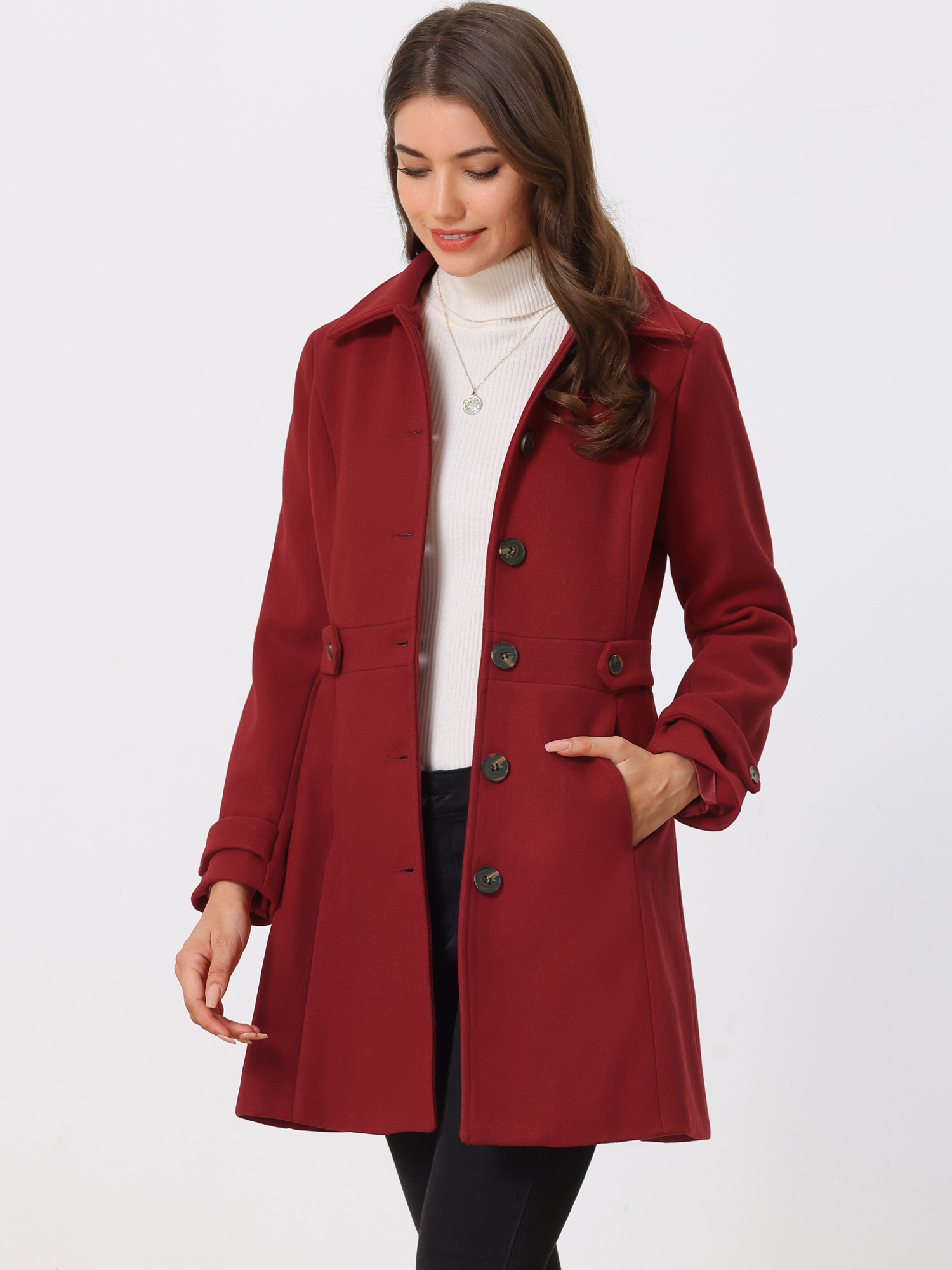 Winter Classic Outwear Overcoat with Pockets Single Breasted Coat Red/XL