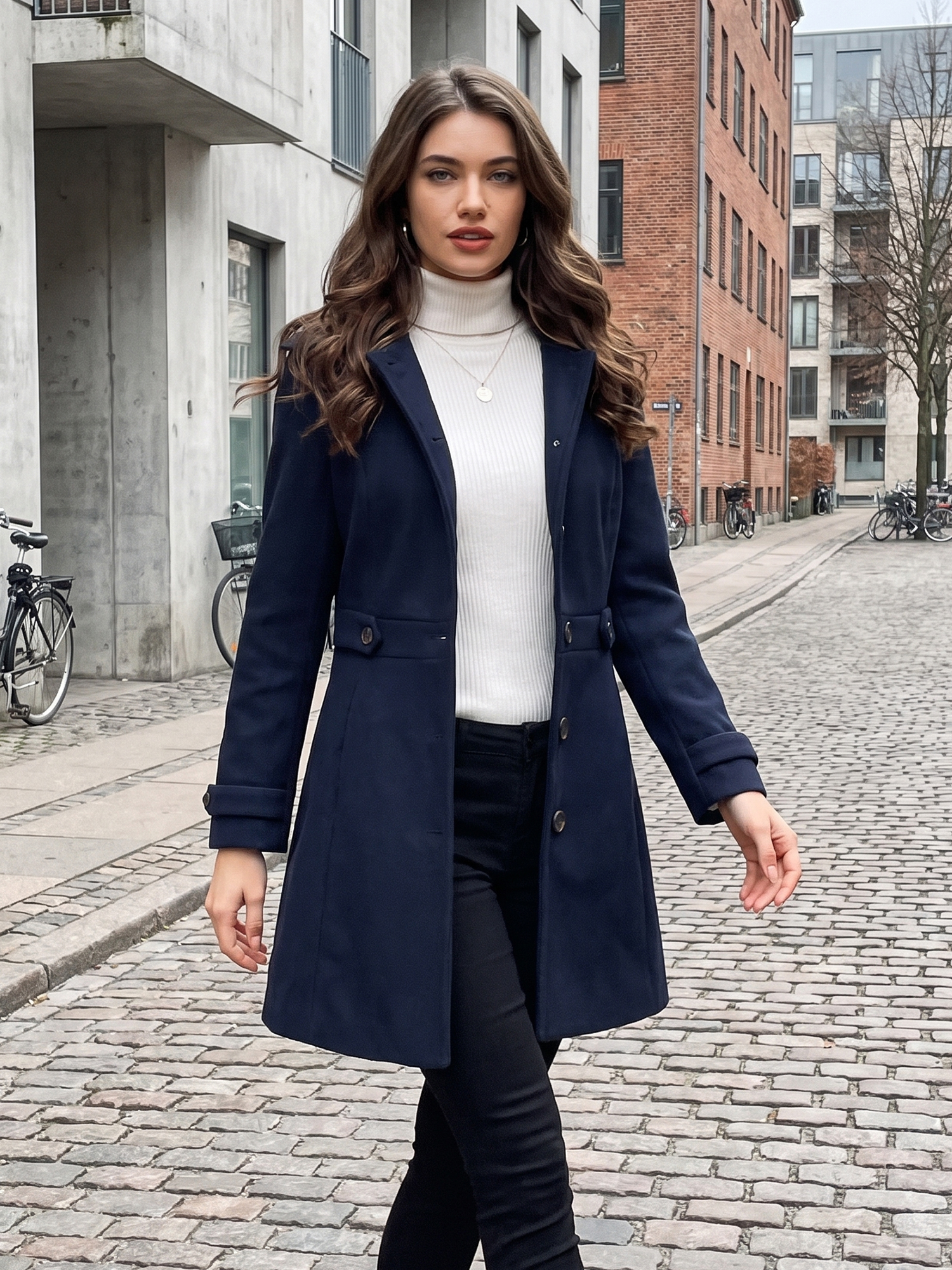 Winter Classic Outwear Overcoat with Pockets Single Breasted Coat Dark Blue/M