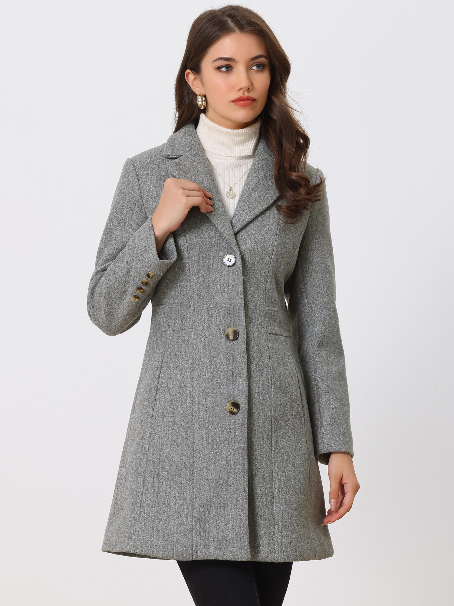 Single Breasted Notched Lapel Outerwear Winter Coats Light Grey/XL