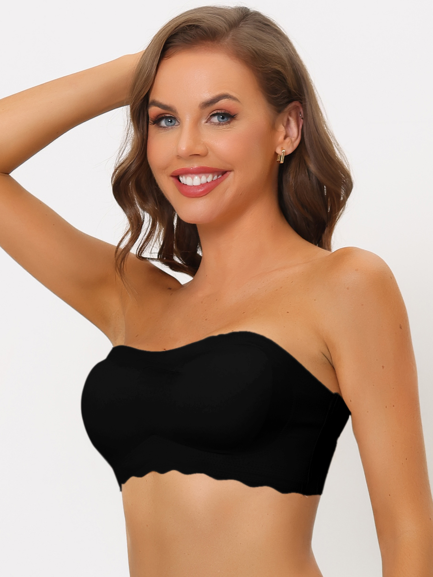 Women's Bandeau Bra Wirefree Non-Slip Tube Top Removable Straps Strapless Bras Black/M