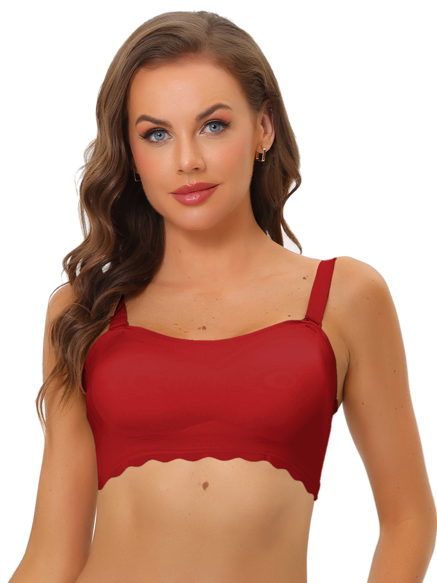Women's Bandeau Bra Wirefree Non-Slip Tube Top Removable Straps Strapless Bras Red/3XL