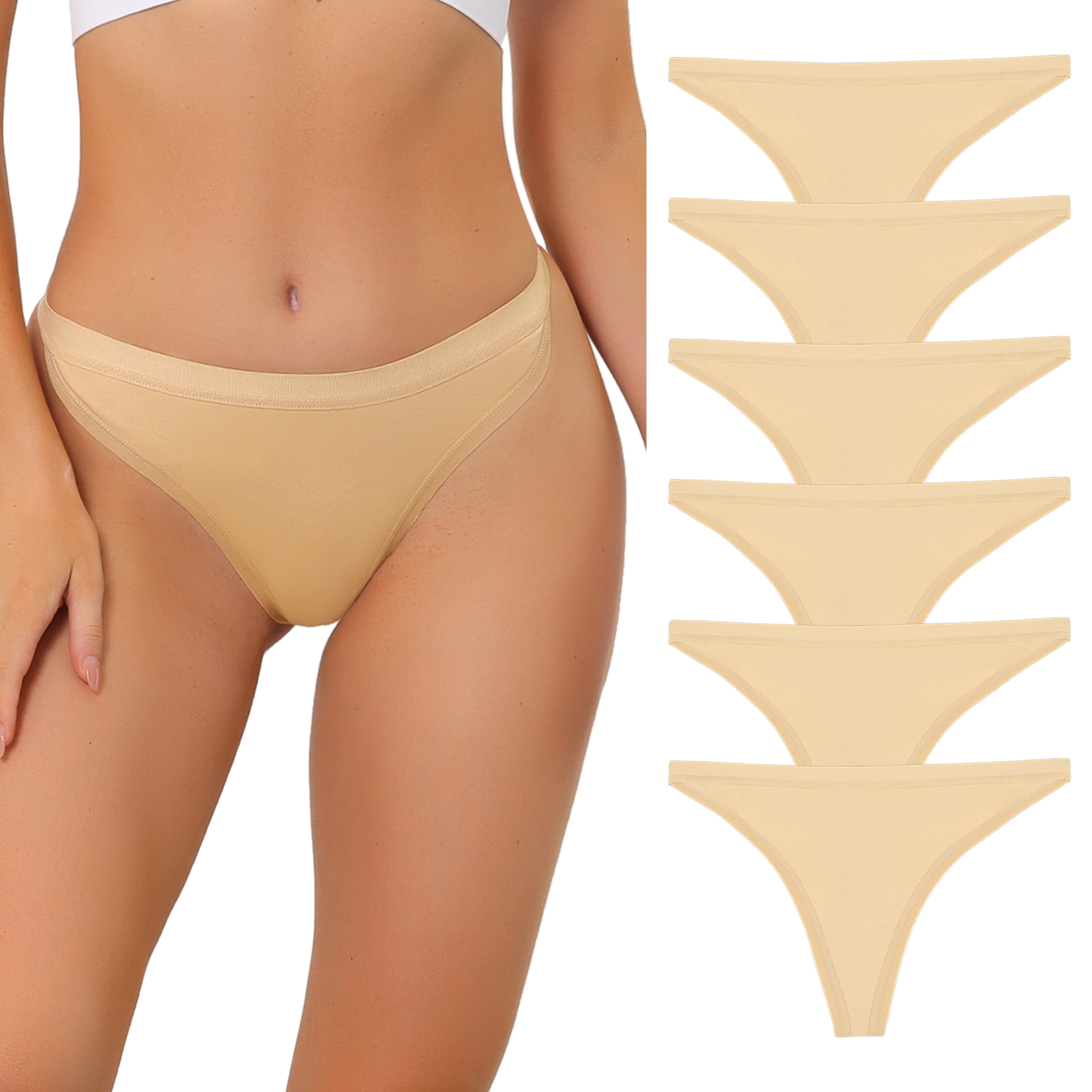 Thongs for Women Packs G-String Panties Breathable Hi-Cut Tangas Underwear 6 Beige/XL