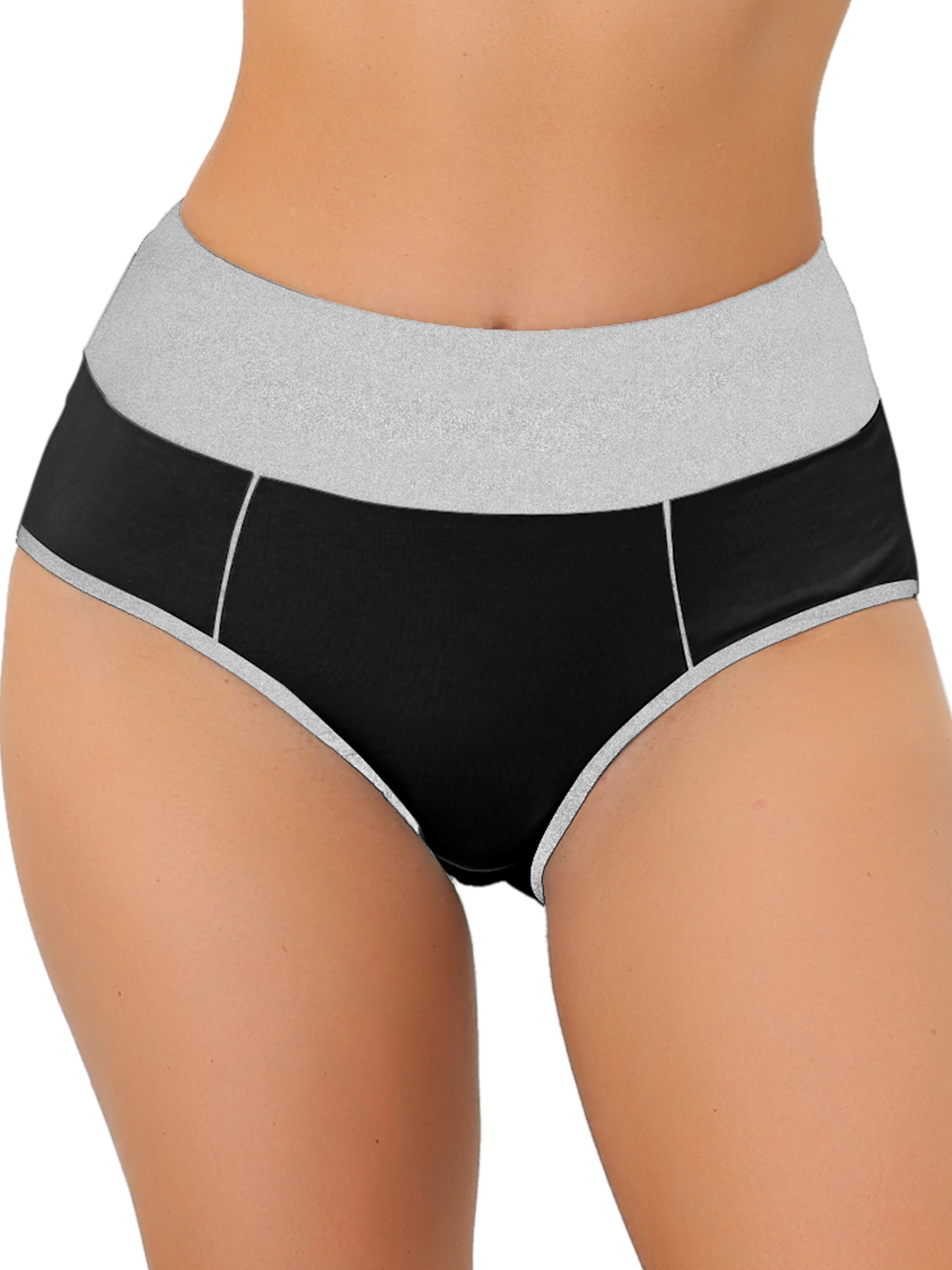 Women's High Waist Tummy Control Color-Block Brief, Available in Plus Size Black/L