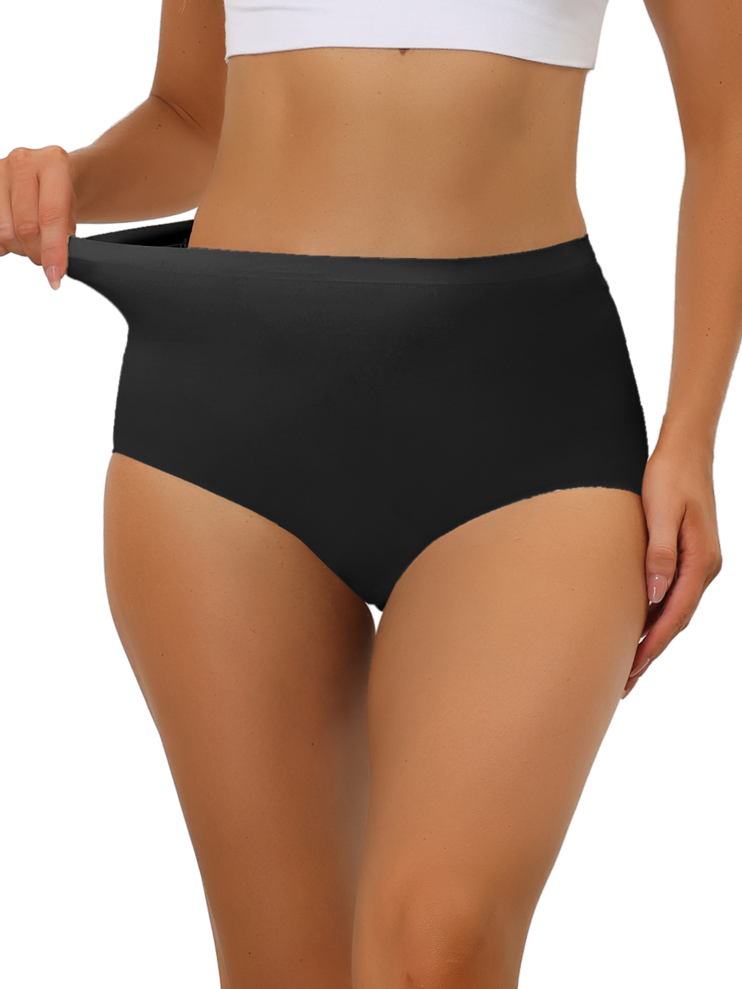 Women's Elastic High-Waisted Brief Breathable No Show Hipster Underwear Black/L