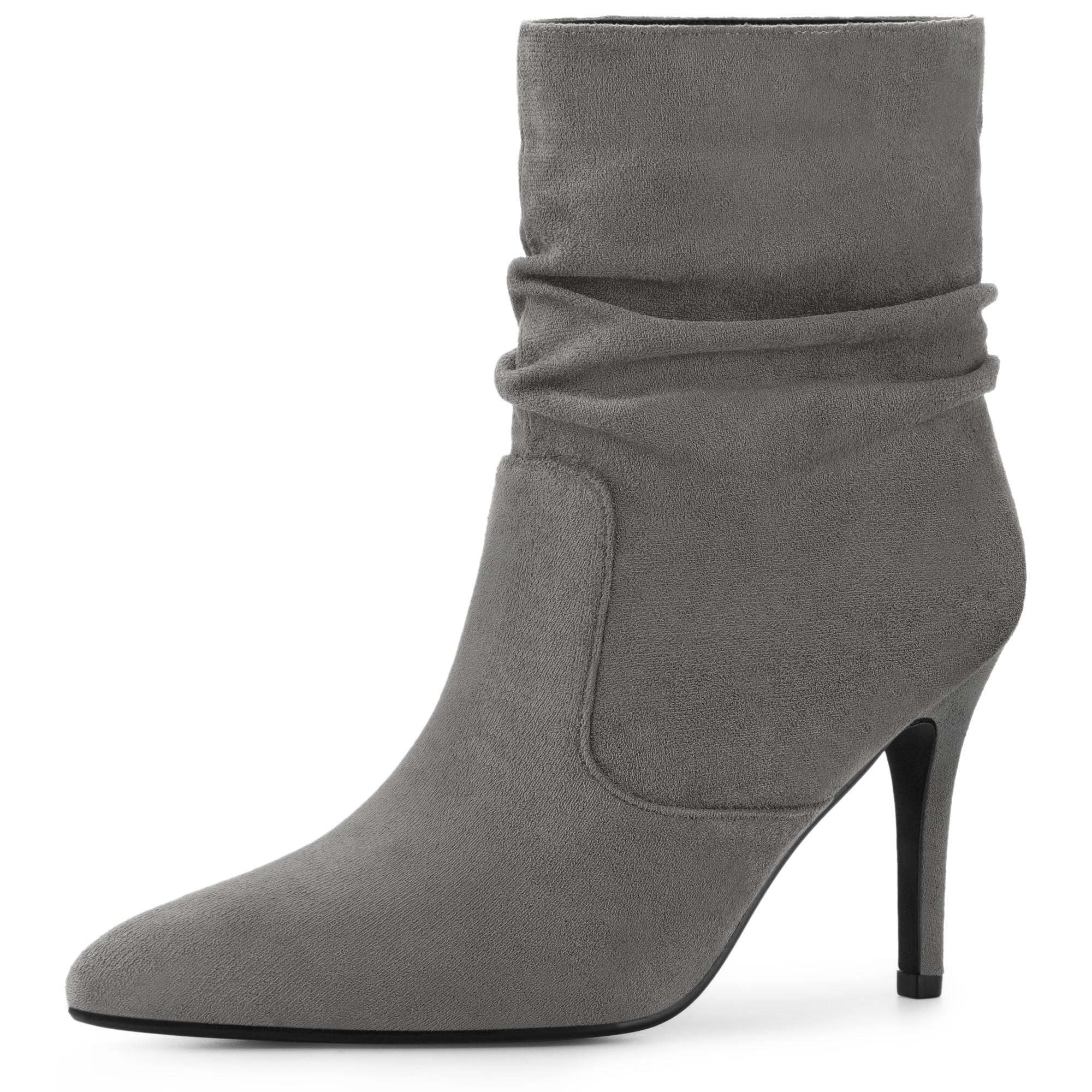Slouchy Pointy Toe Pull On Stiletto Heel Ankle Boots Grey/10