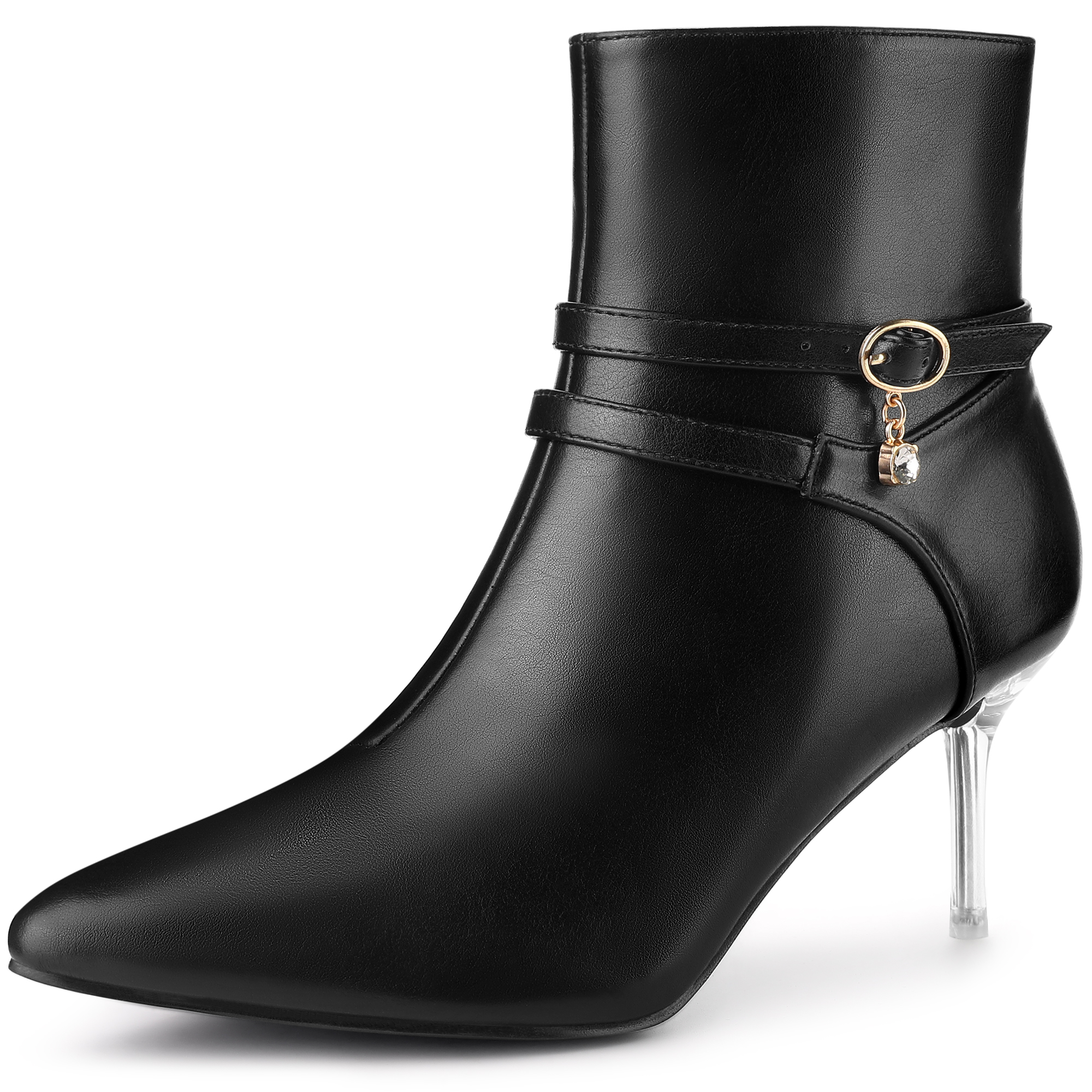Pointed Toe Transparent Stiletto Clear Heel Ankle Boots Black/6