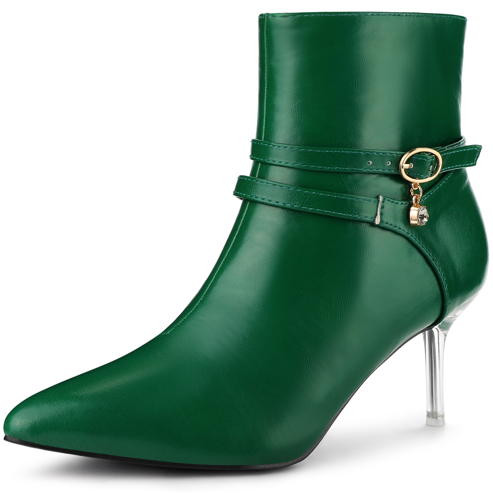 Pointed Toe Transparent Stiletto Clear Heel Ankle Boots Green/8