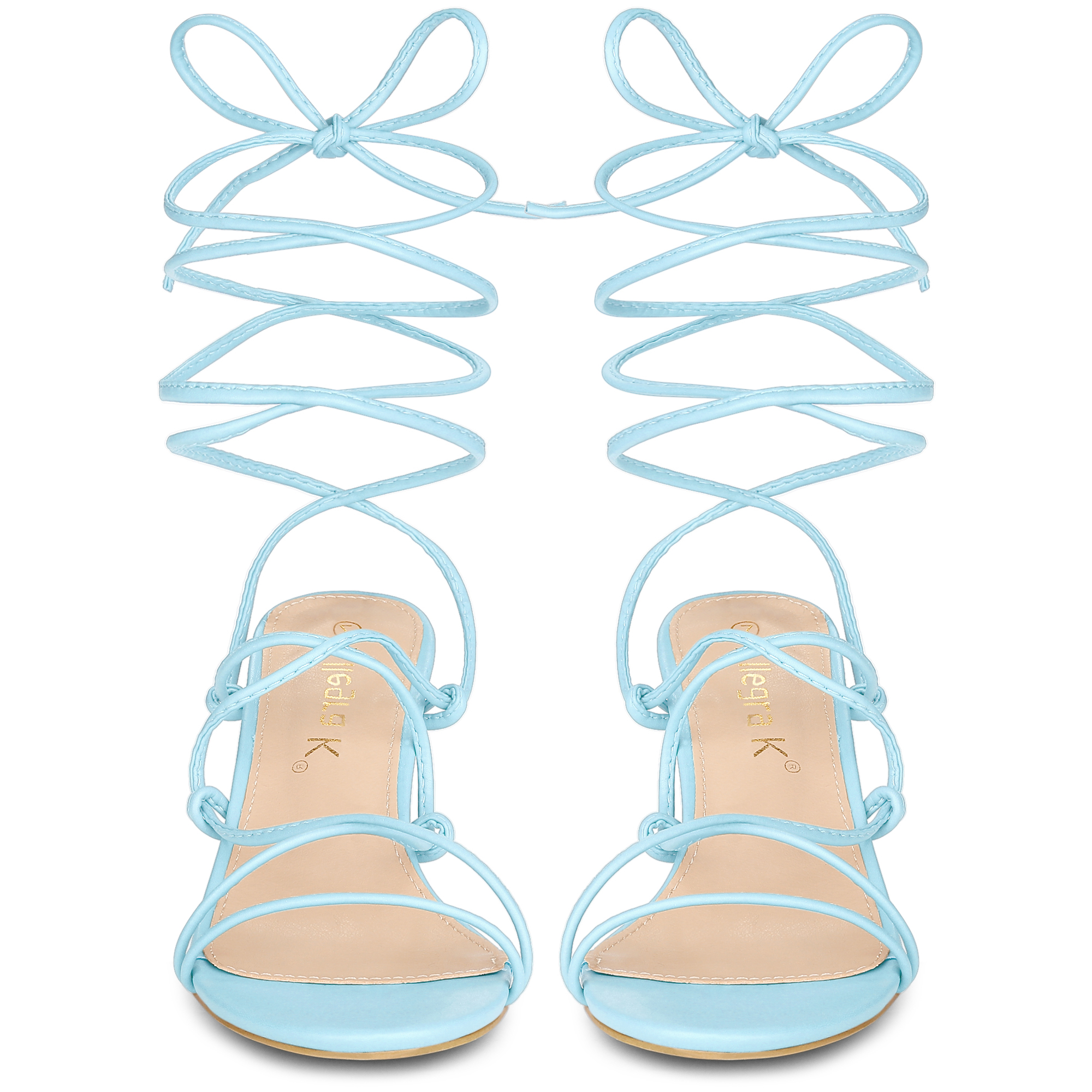 Women's Lace Up Open Toe Strappy Stiletto Heels Sandals Sky Blue/9