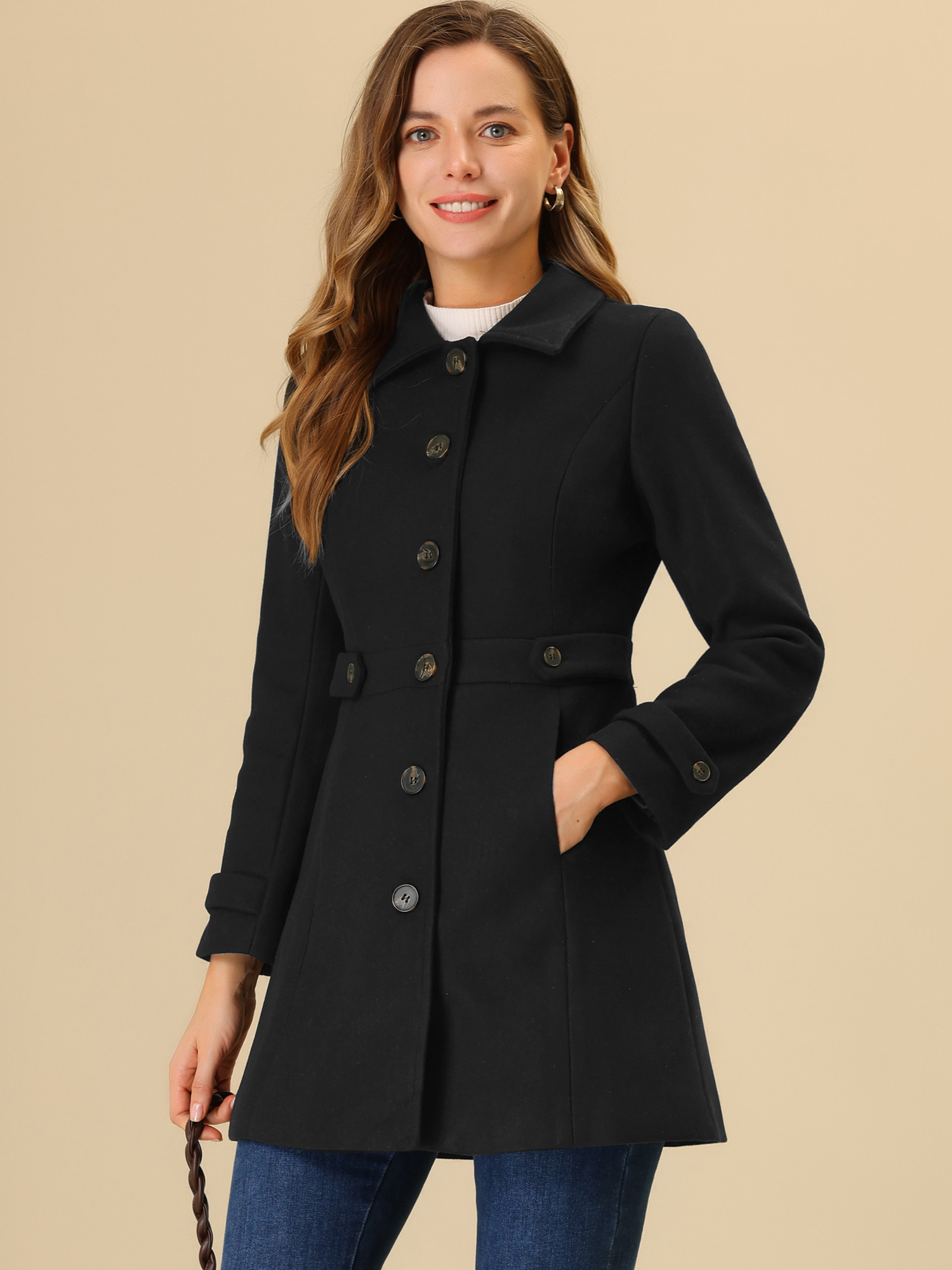 Winter Classic Outwear Overcoat with Pockets Single Breasted Coat Black/3XL