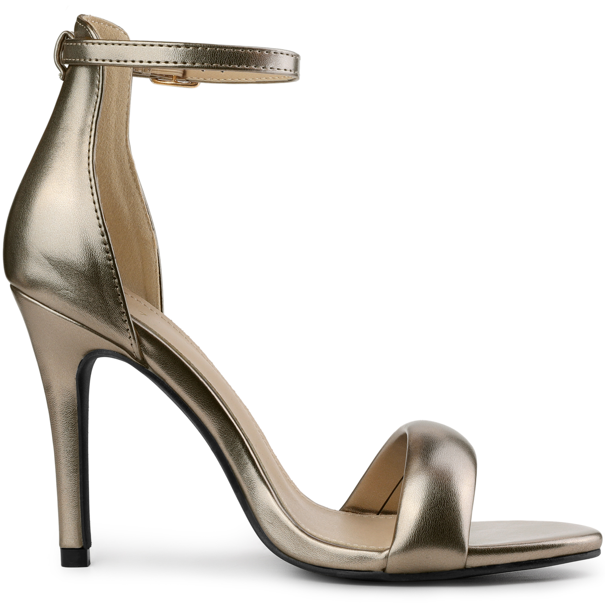 Women's Round Toe Buckle Ankle Strap High Stiletto Heel Sandals Gunmetal/7.5