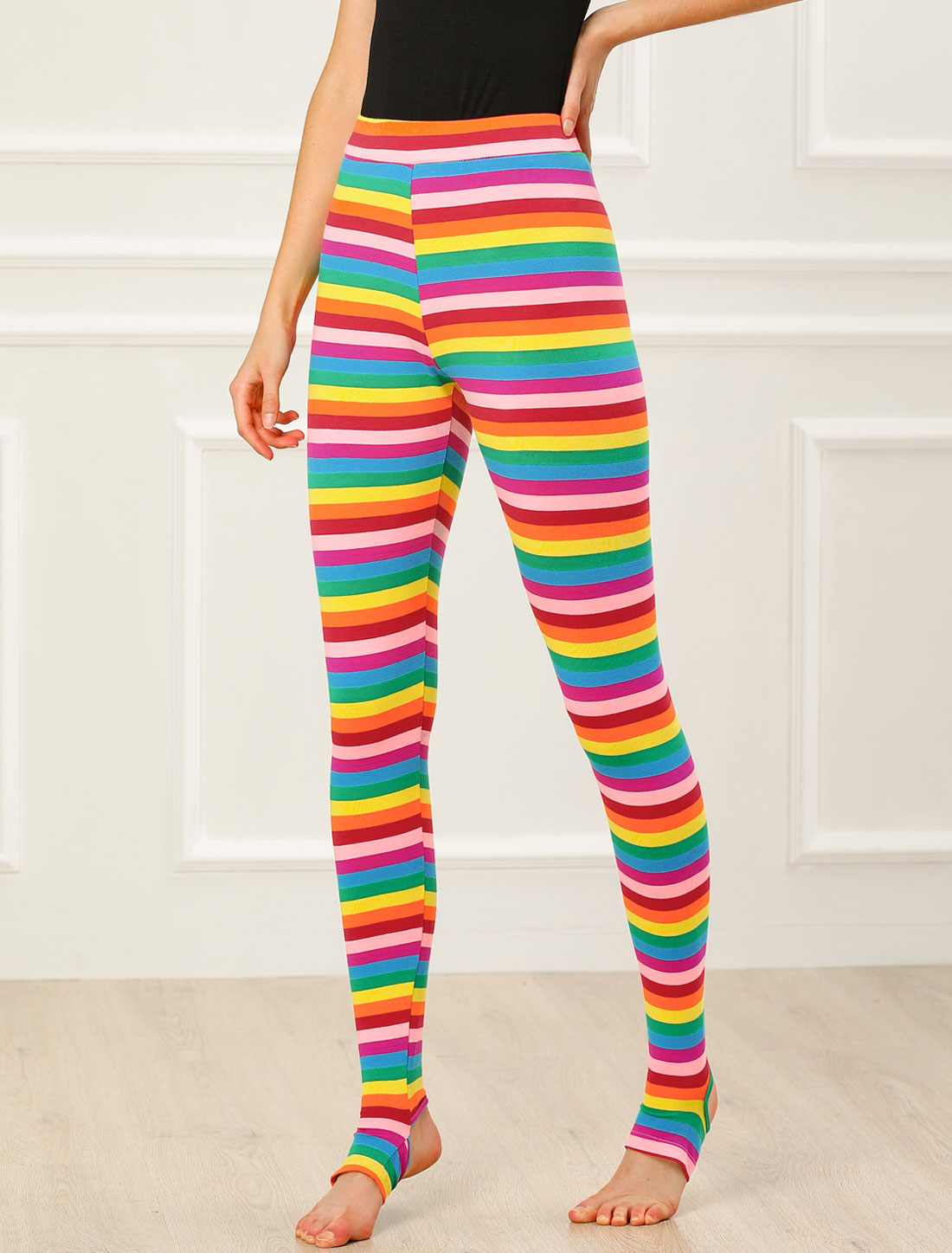 Leggings Printed Elastic Waistband Party Stirrup Yoga Pants Multicolor-Stripe/3XL