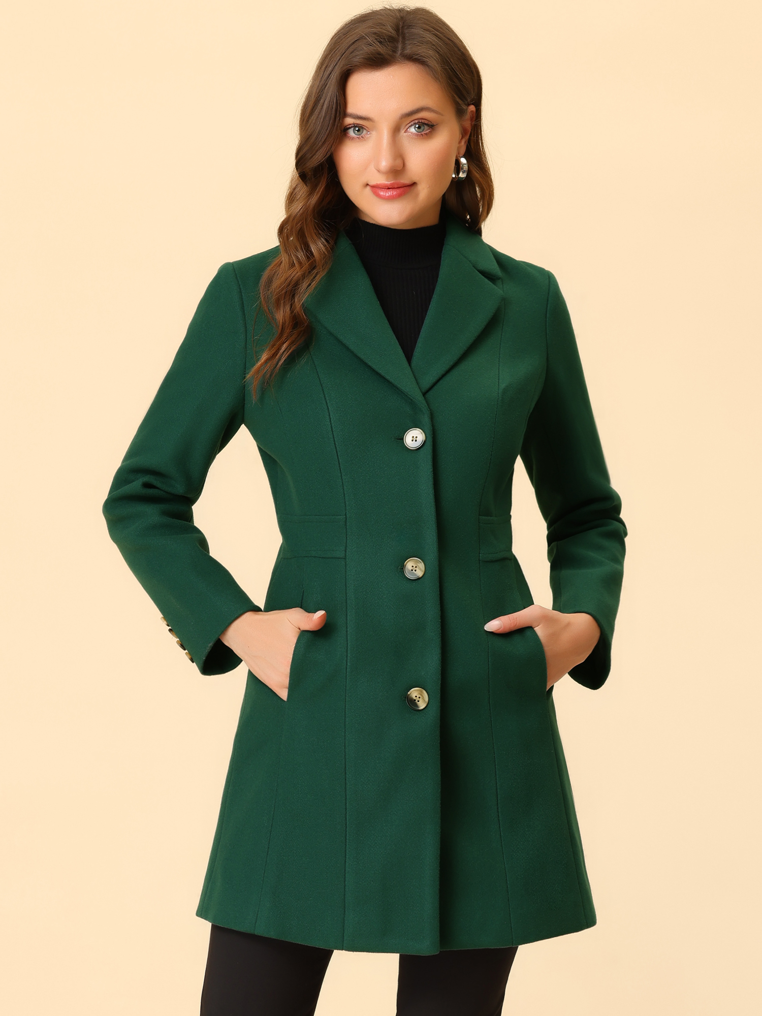 Single Breasted Notched Lapel Outerwear Winter Coats Green/2XL