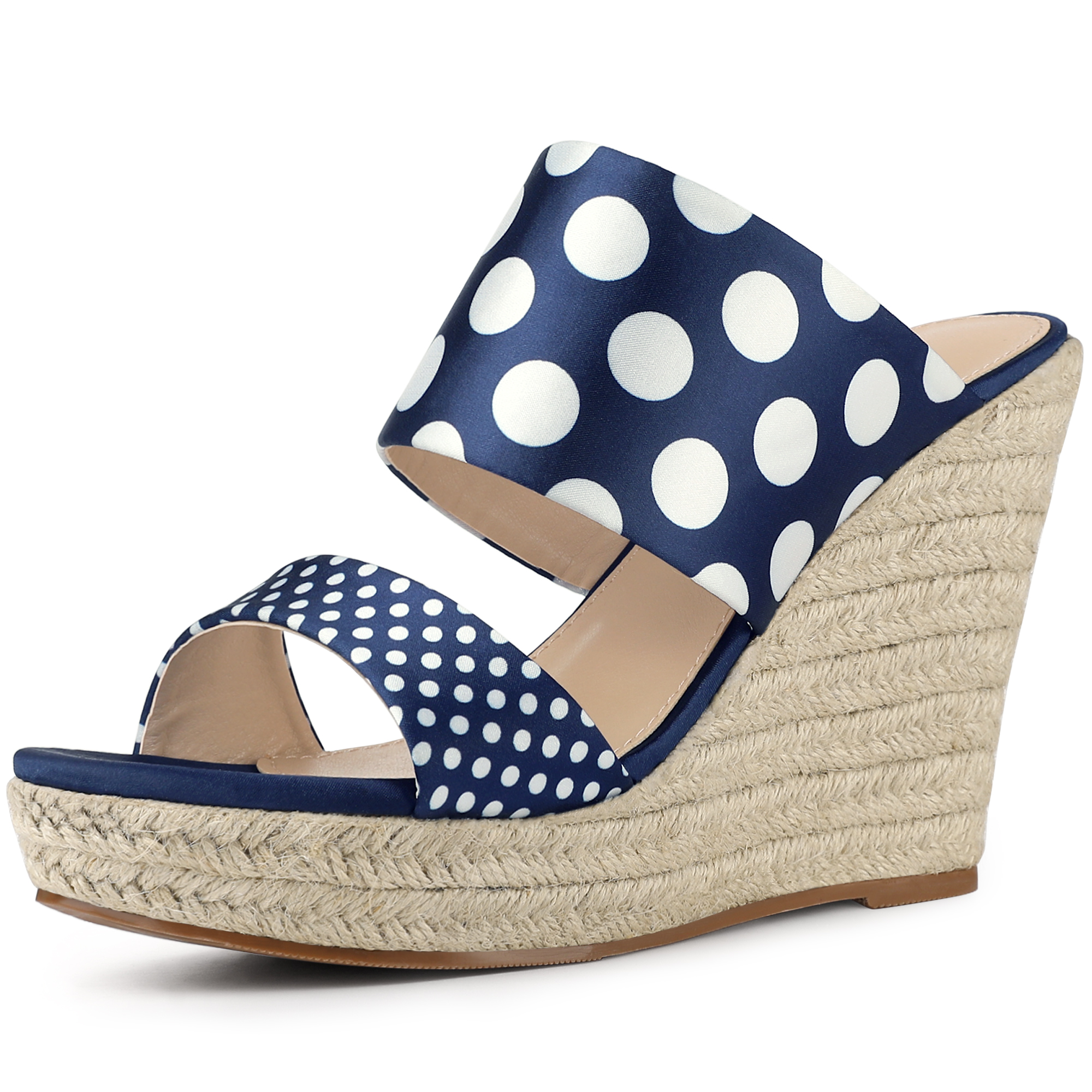 Platform Polka Dots Heel Espadrille Wedge Sandals Royal Blue/9