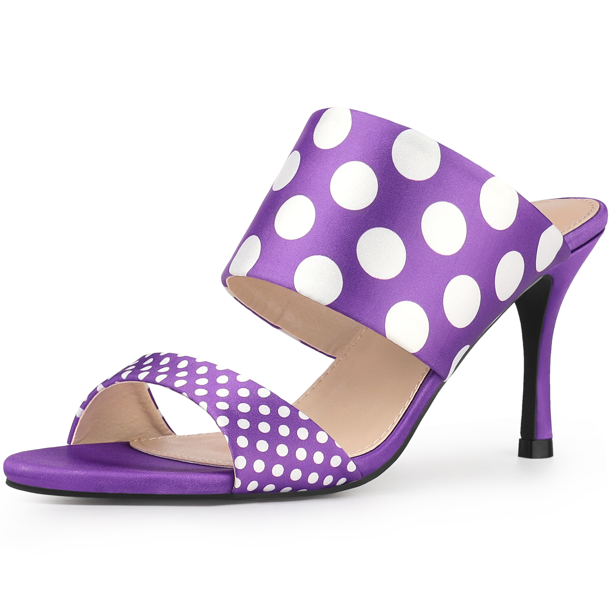 Polka Dots Stiletto Heel Slides Sandals Purple/11