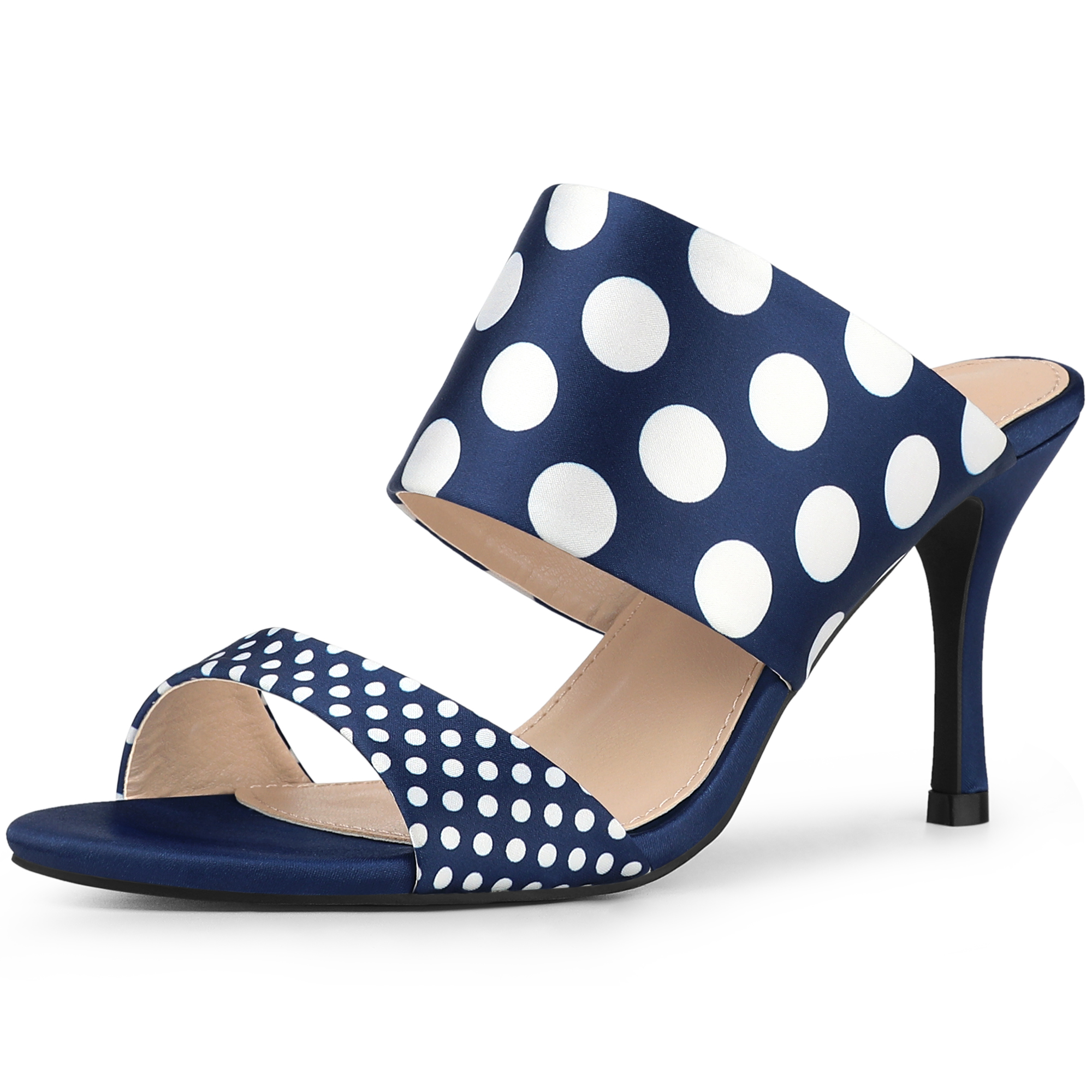 Polka Dots Stiletto Heel Slides Sandals Royal Blue/6