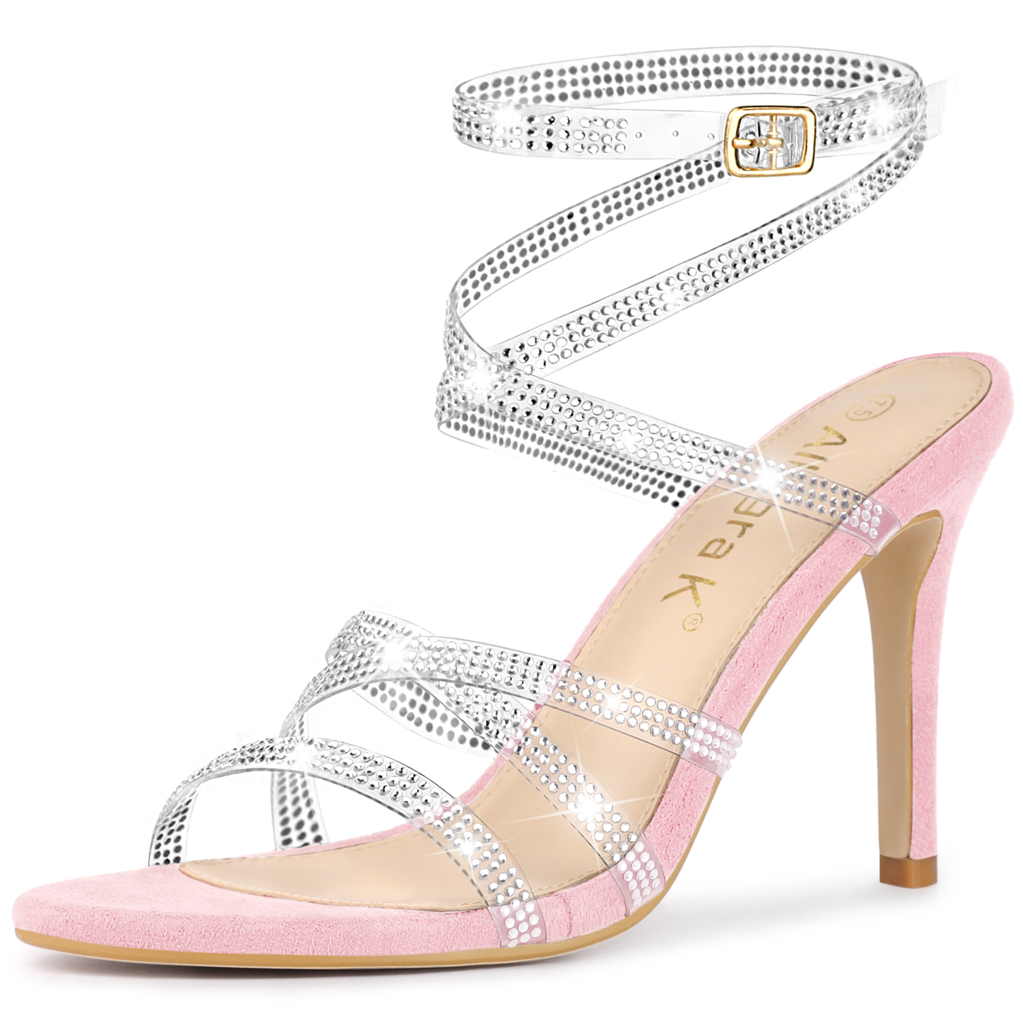 Women's Rhinestone Strappy Ankle Strap Stiletto Heels Sandals Pink/10