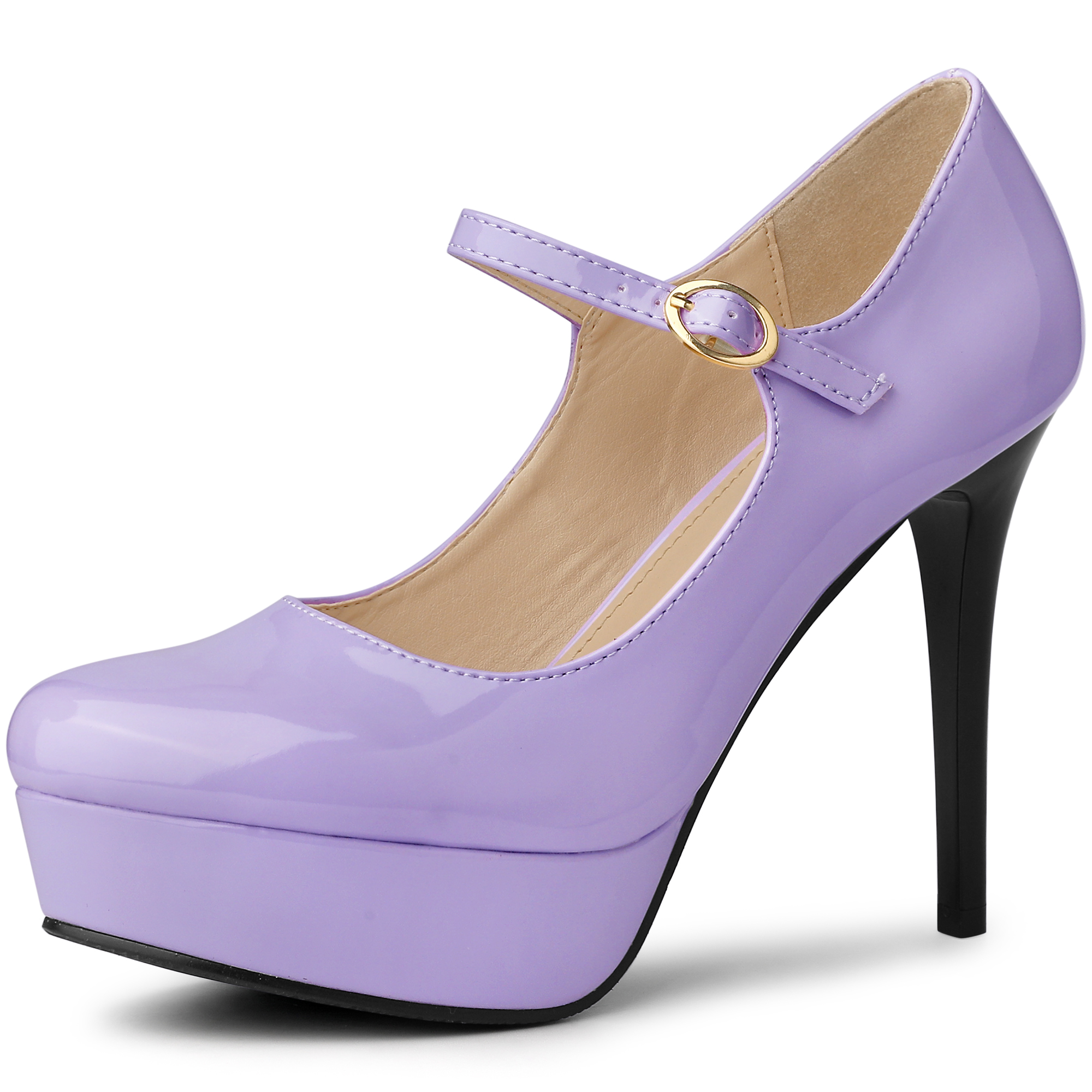 Platform Ankle Strap Stiletto Heel Dress Shoes Mary Jane Pumps Purple/7.5