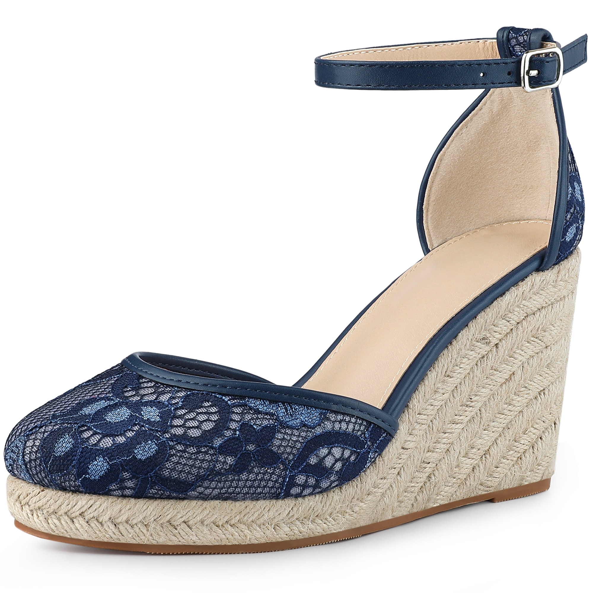 Closed Toe Espadrille Platform Heel Lace Wedge Sandals Deep Blue/7.5