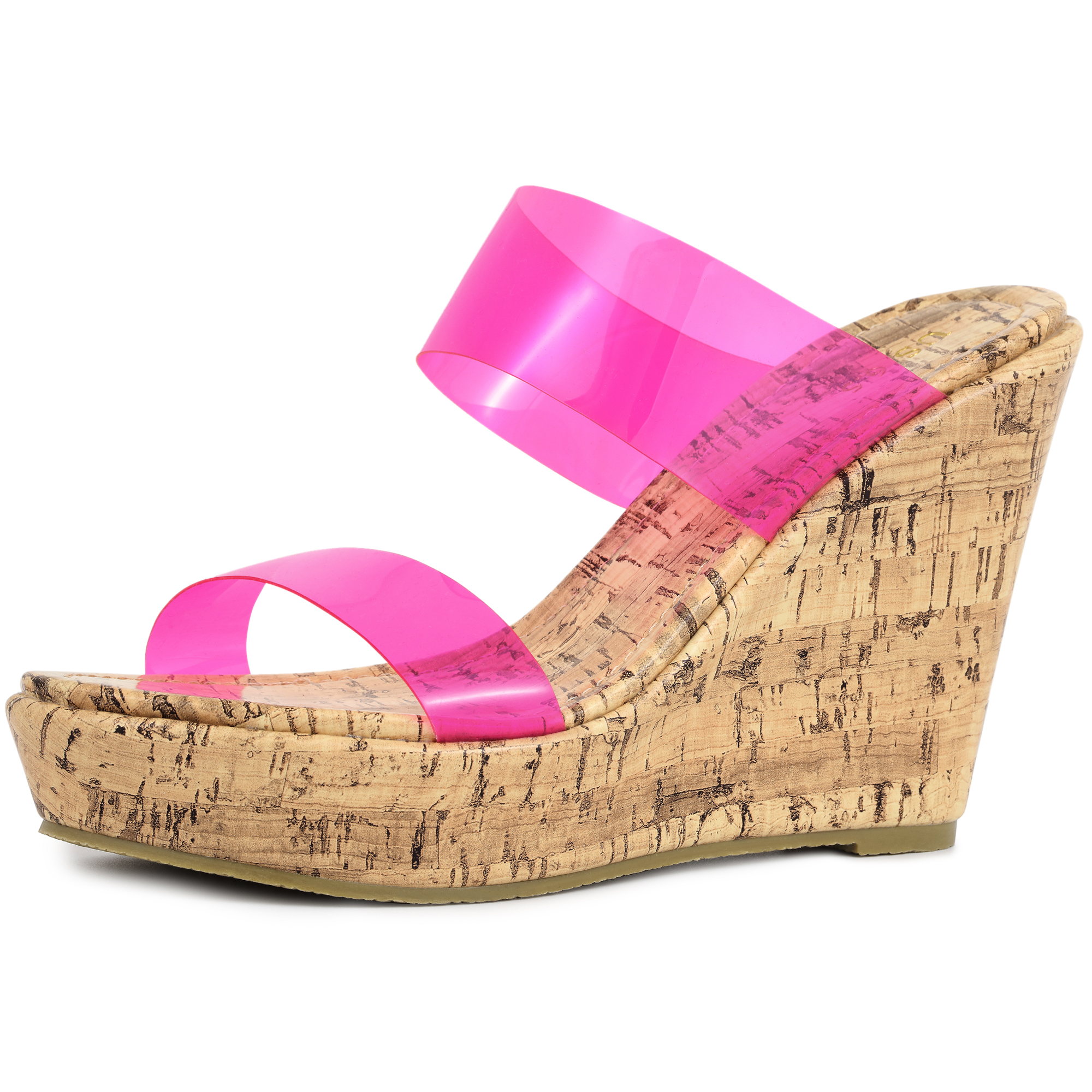 Clear Platform Transparent Straps Wedge Heel Sandals Hot Pink/8