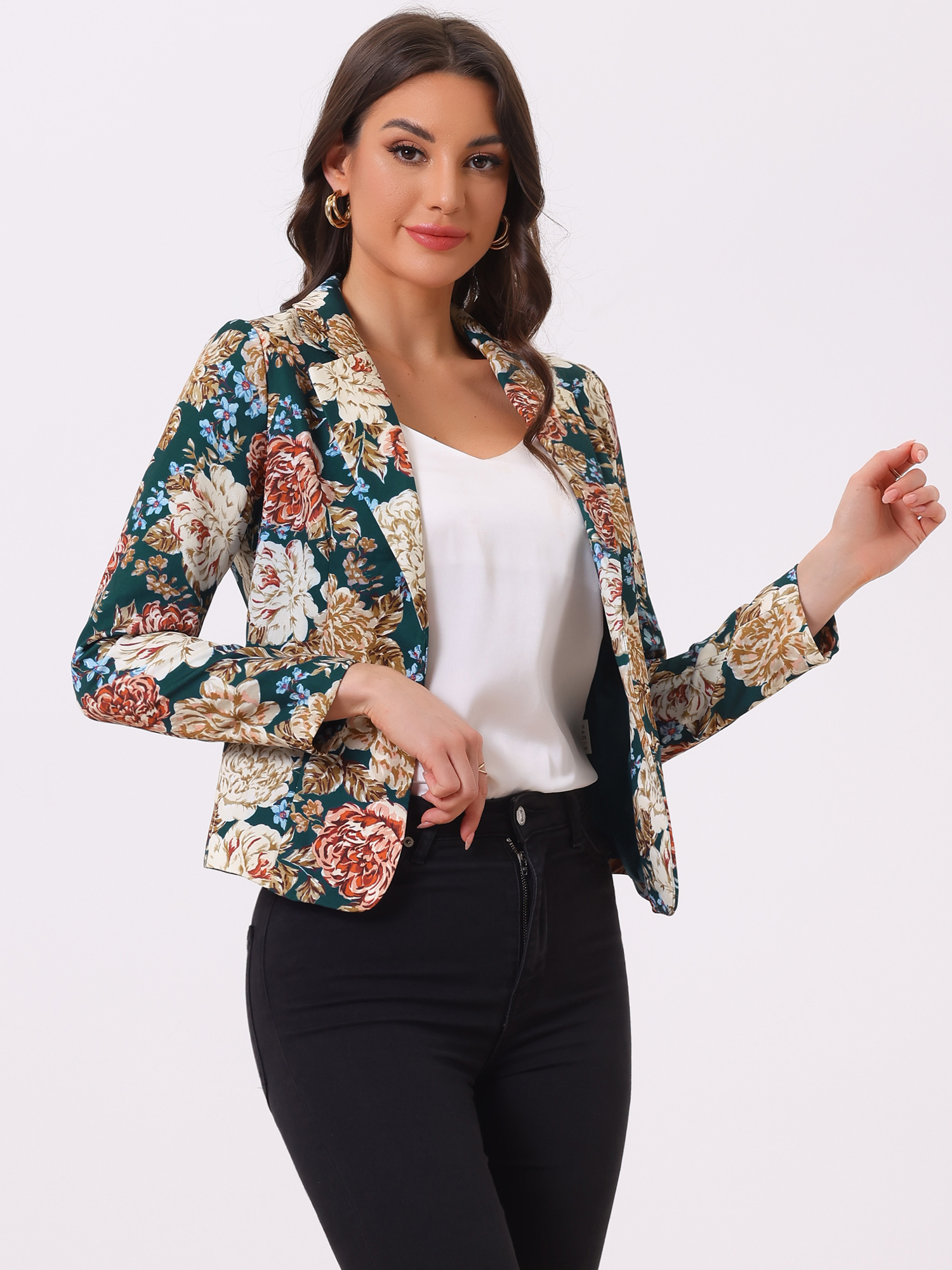 Open Front Notch Lapel Floral Business Casual Suit Blazer Dark Open Front Notch Lapel Floral Business Casual Suit Blazer Dark