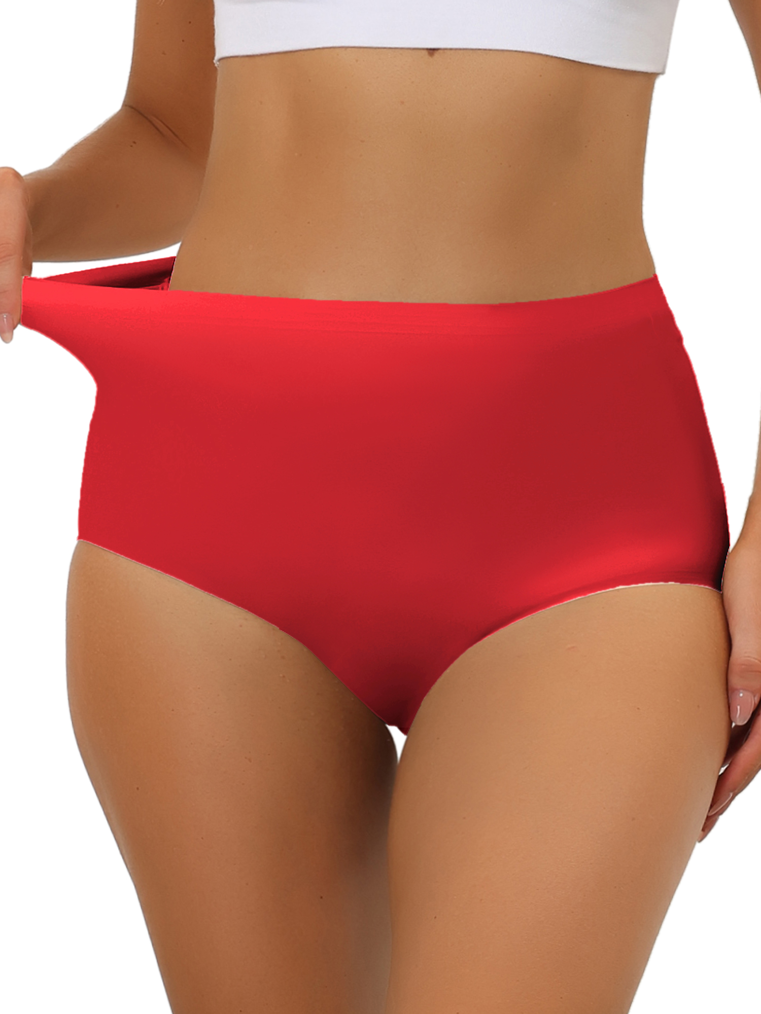 Women's Elastic High-Waisted Brief Breathable No Show Hipster Underwear Bright Red/S