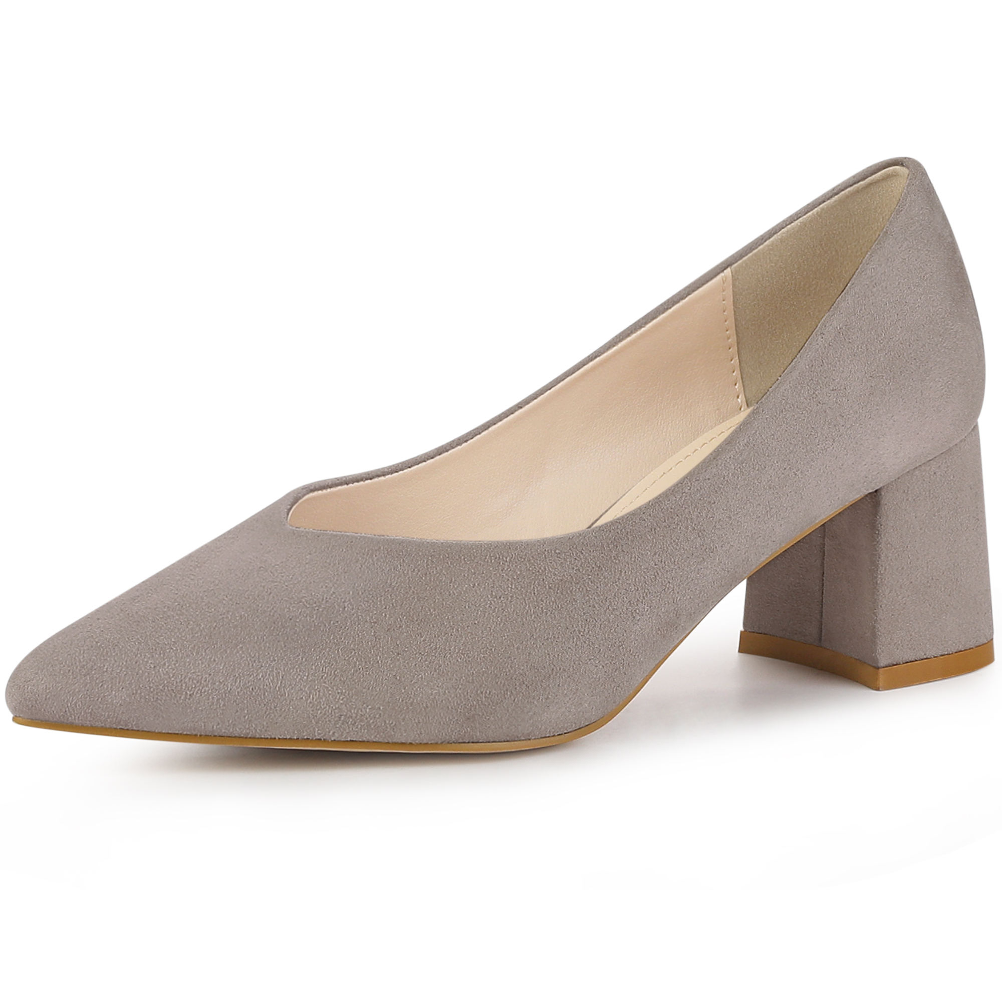 Women's Pointy Toe Slip-on Low Chunky Heels Pumps Taupe/8.5