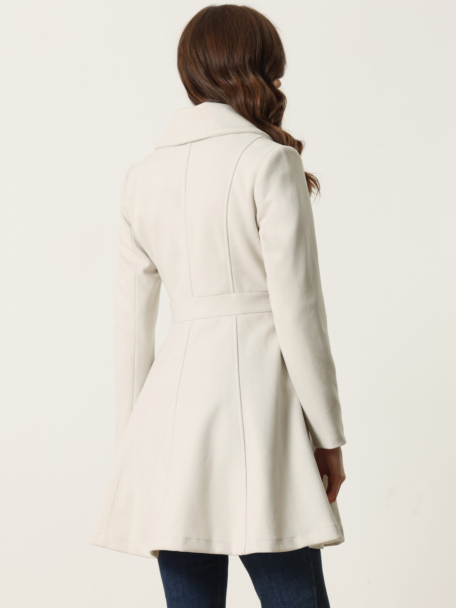 Winter Long Lapel Collar Contrast Double Breast Coat Cream White/3XL
